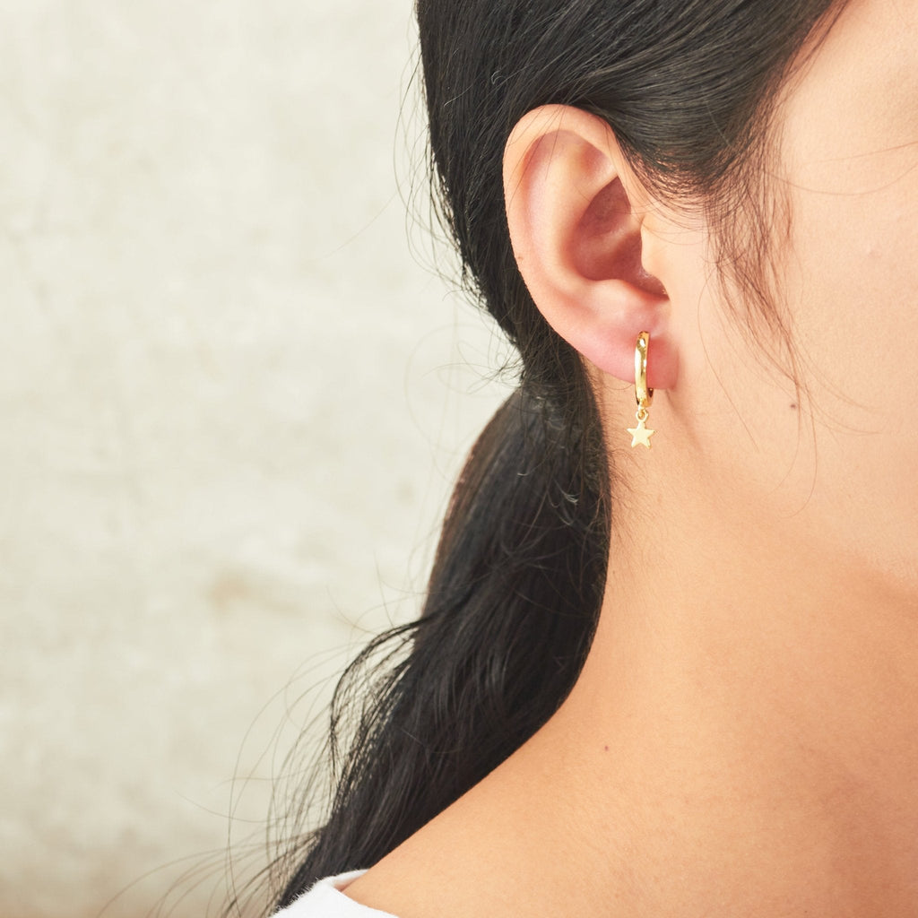 18k Gold Plated Star Charm Hoop Earrings