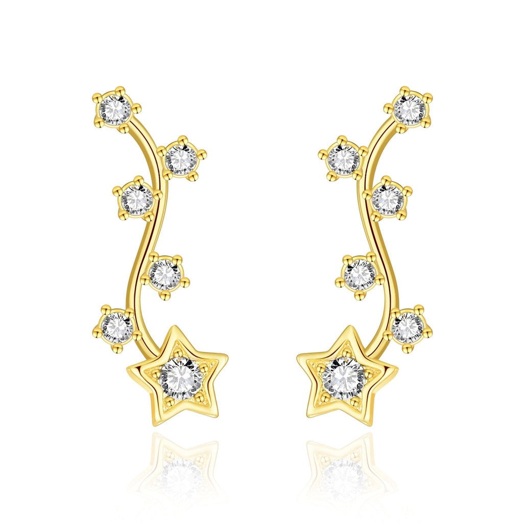 18k Gold Plated Star Climber Earrings Created with Zircondia® Crystals