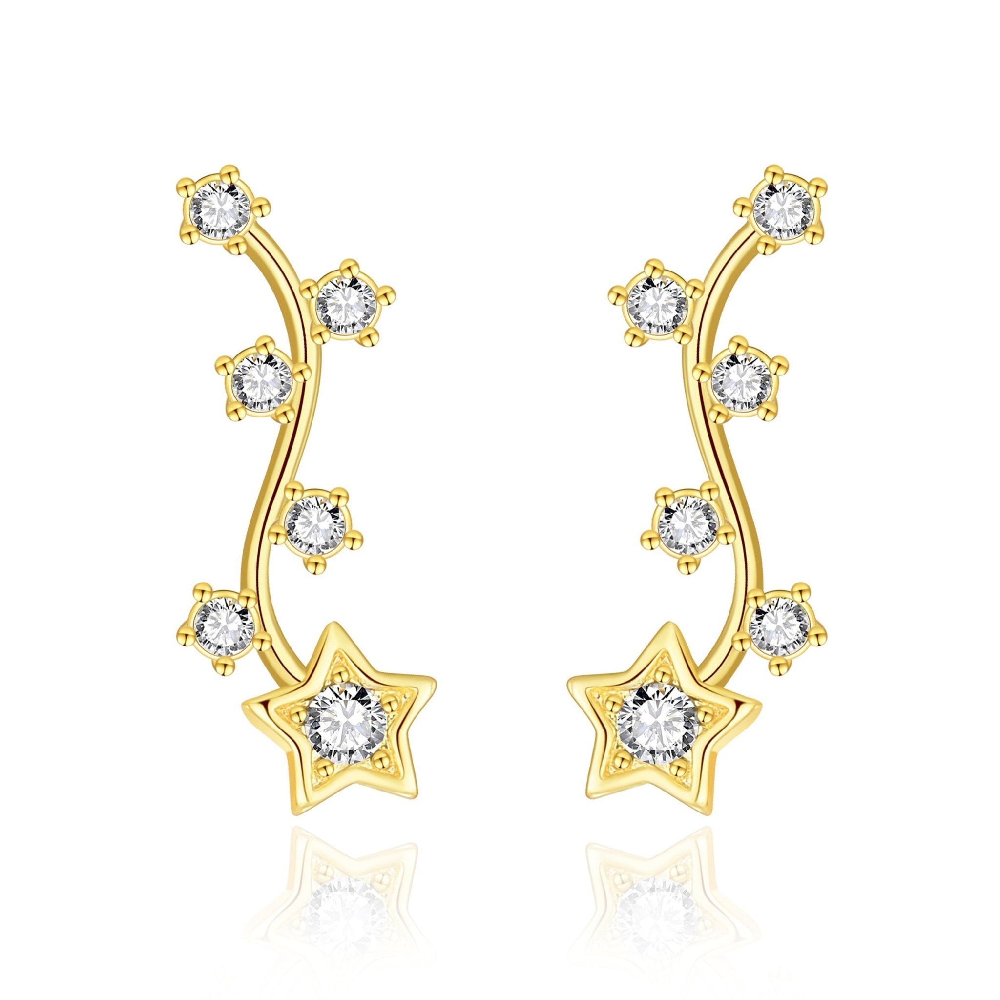 18k Gold Plated Star Climber Earrings Created with Zircondia® Crystals