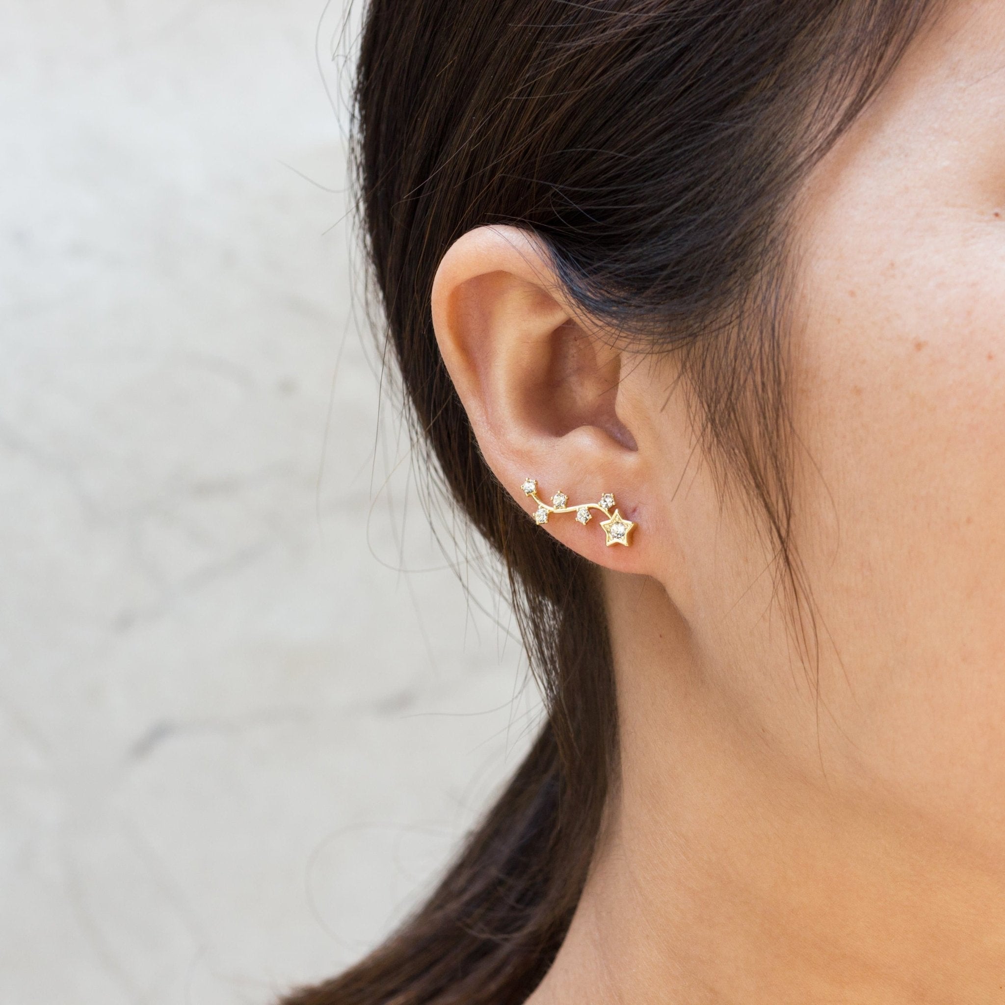 18k Gold Plated Star Climber Earrings Created with Zircondia® Crystals