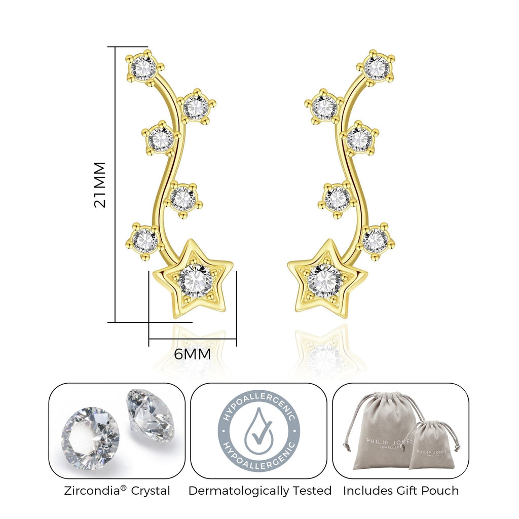 18k Gold Plated Star Climber Earrings Created with Zircondia® Crystals