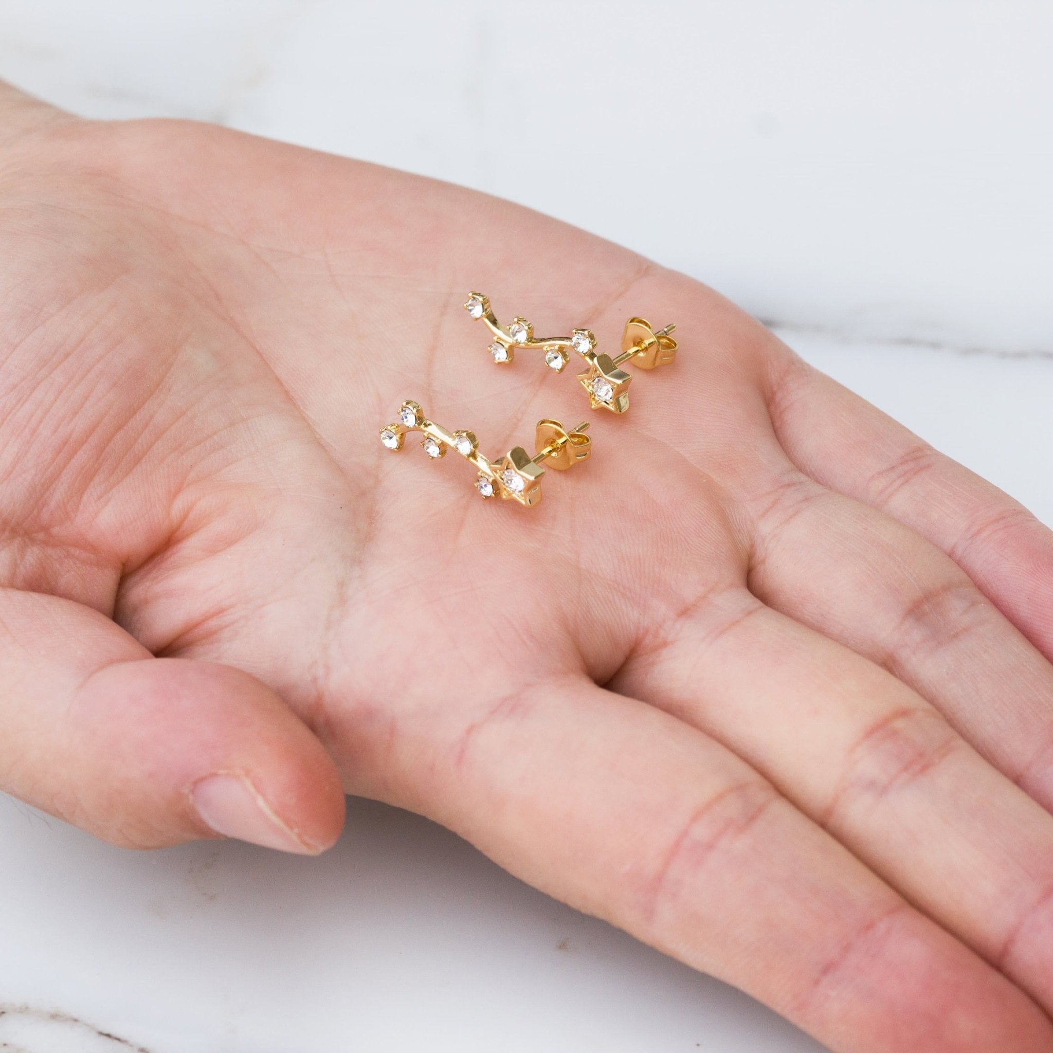 18k Gold Plated Star Climber Earrings Created with Zircondia® Crystals