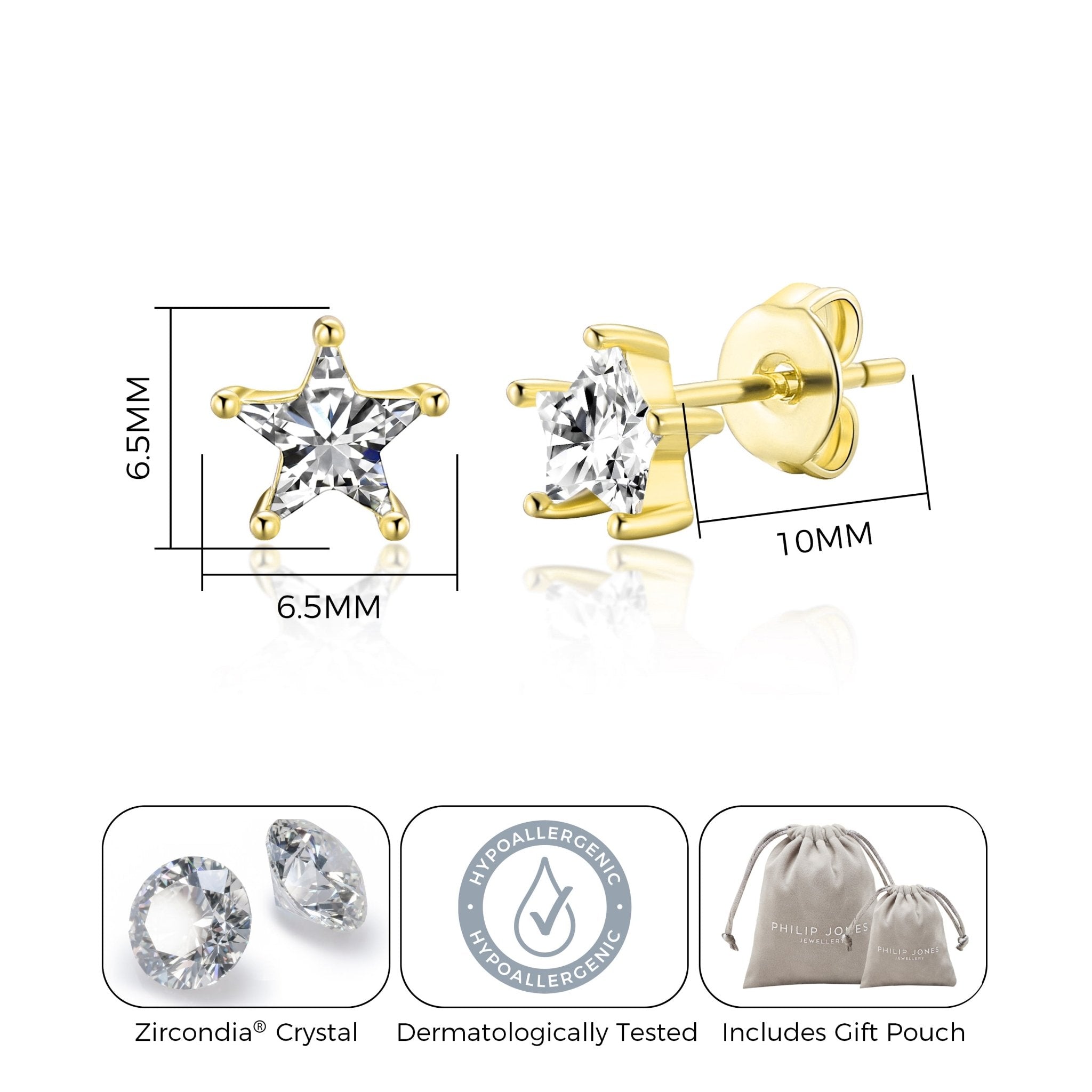 18k Gold Plated Star Earrings Created with Zircondia® Crystals
