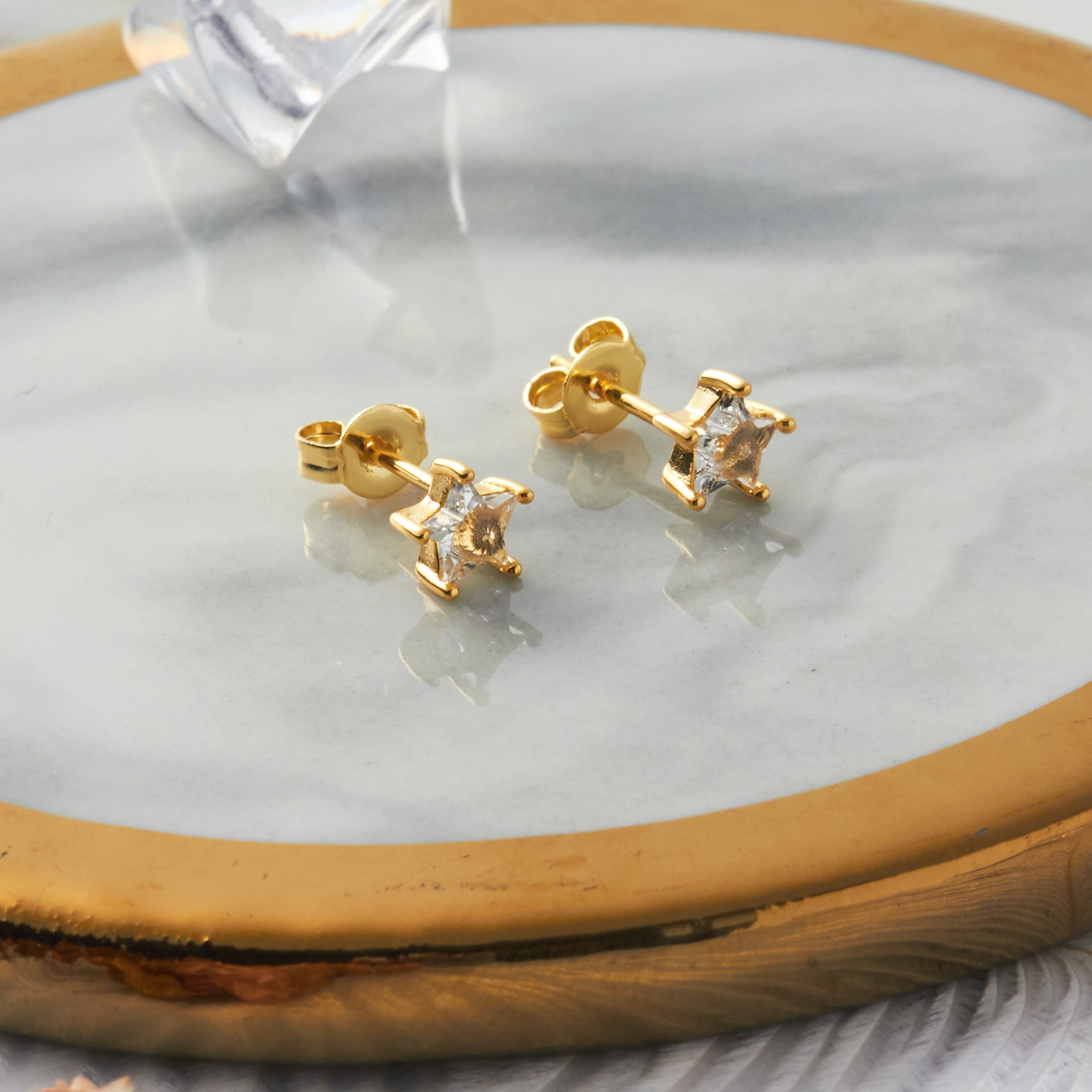 18k Gold Plated Star Earrings Created with Zircondia® Crystals