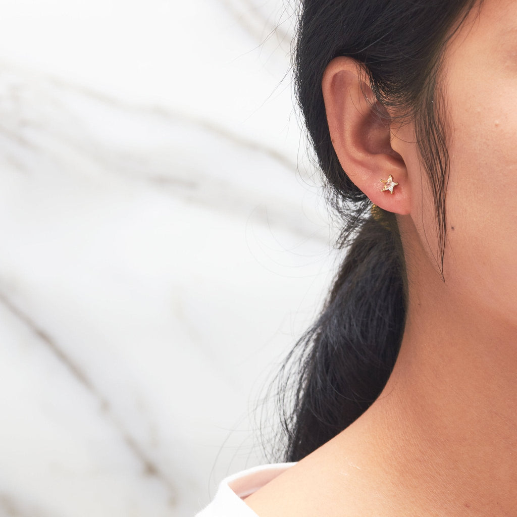 18k Gold Plated Star Earrings Created with Zircondia® Crystals