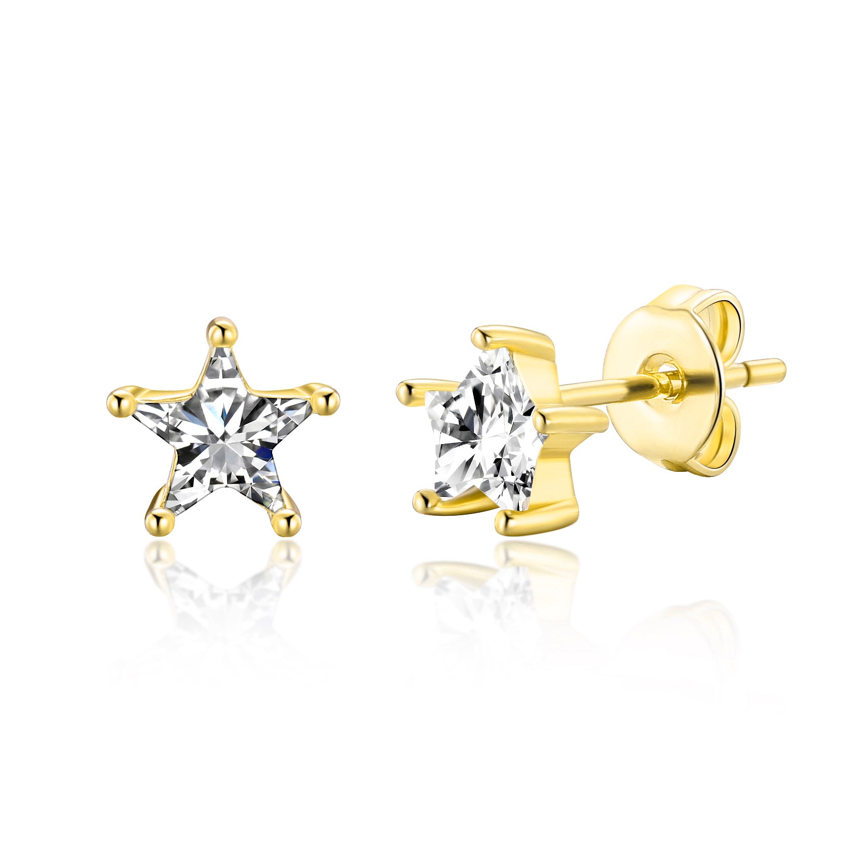 18k Gold Plated Star Earrings Created with Zircondia® Crystals