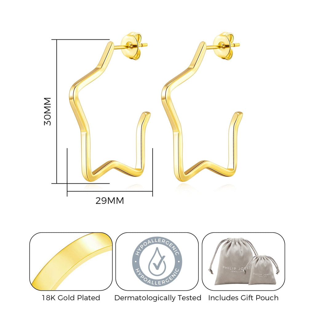 18k Gold Plated Star Hoop Earrings