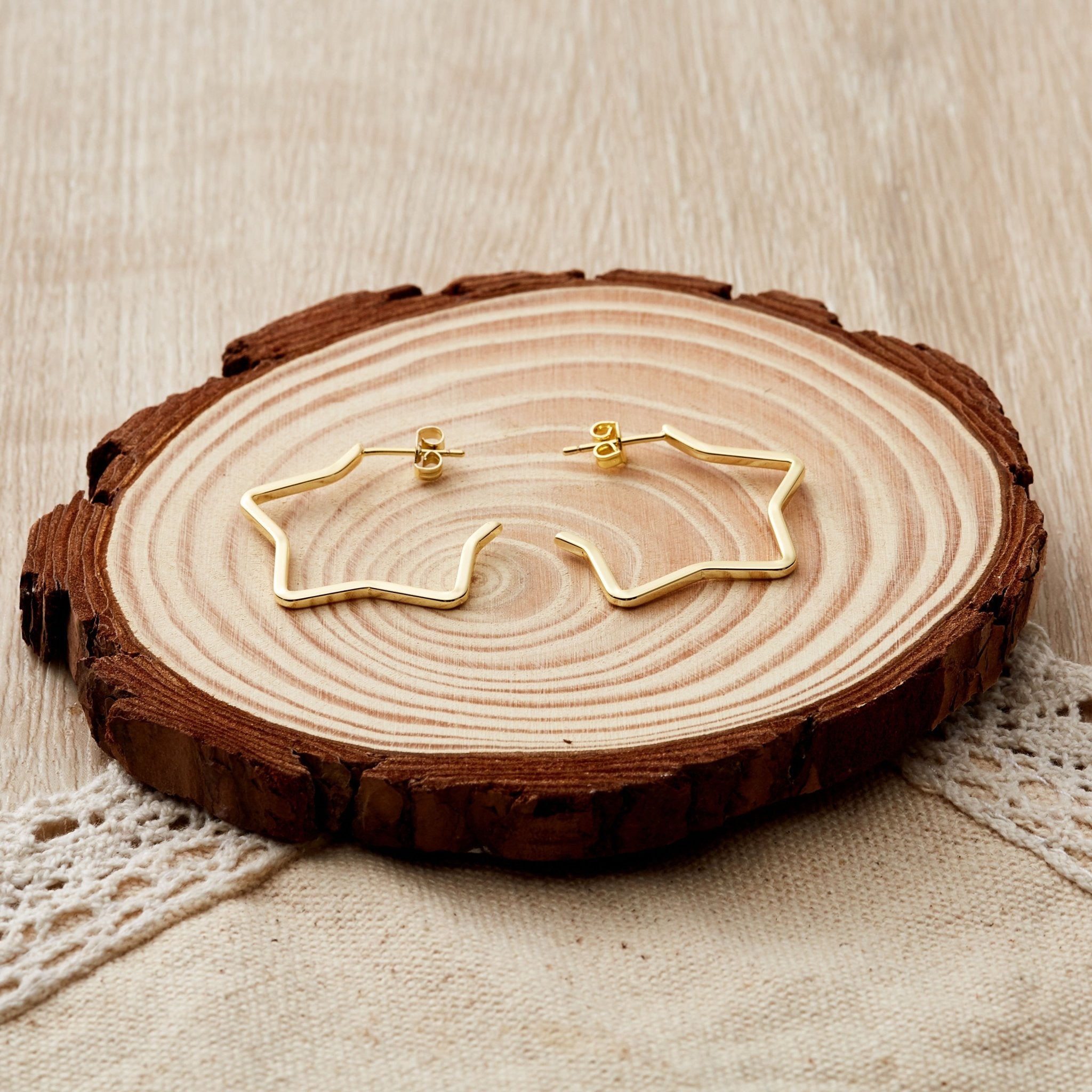 18k Gold Plated Star Hoop Earrings