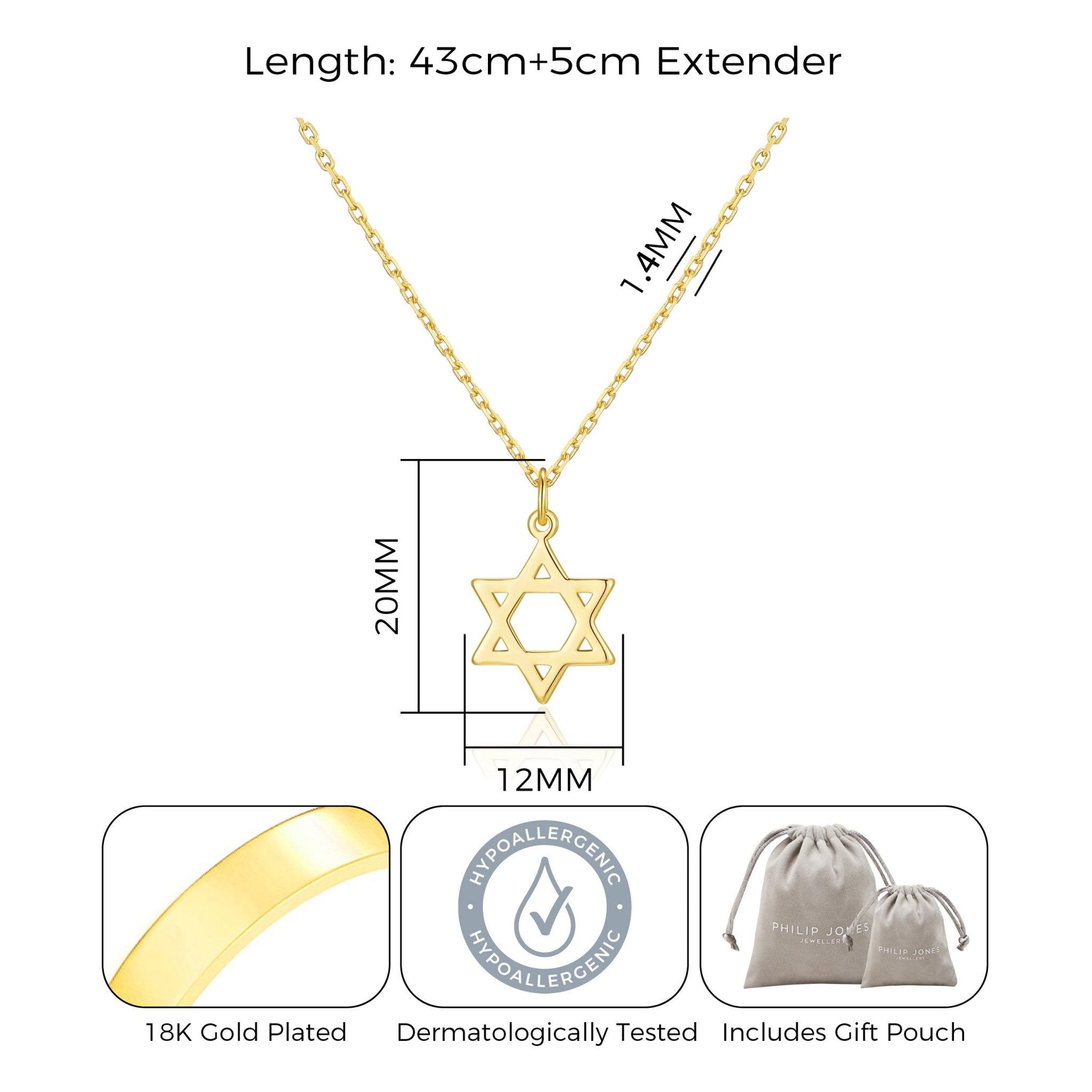 18k Gold Plated Star of David Necklace
