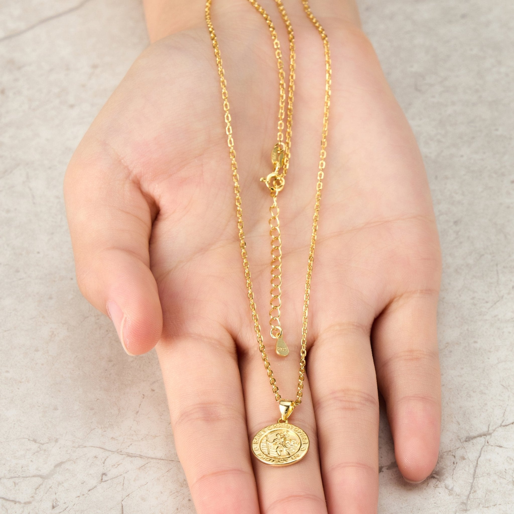 18k Gold Plated Sterling Silver St Christopher Necklace