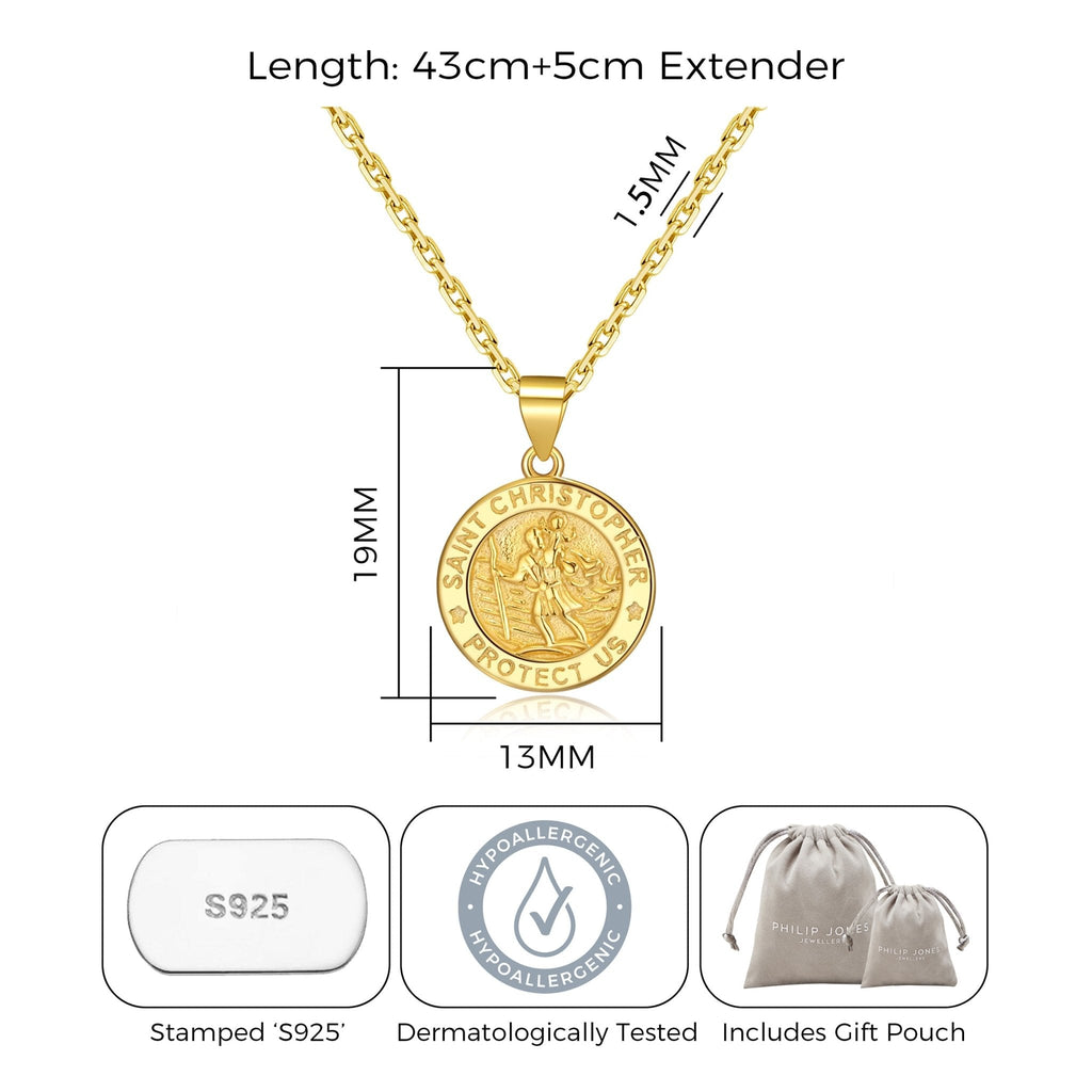 18k Gold Plated Sterling Silver St Christopher Necklace