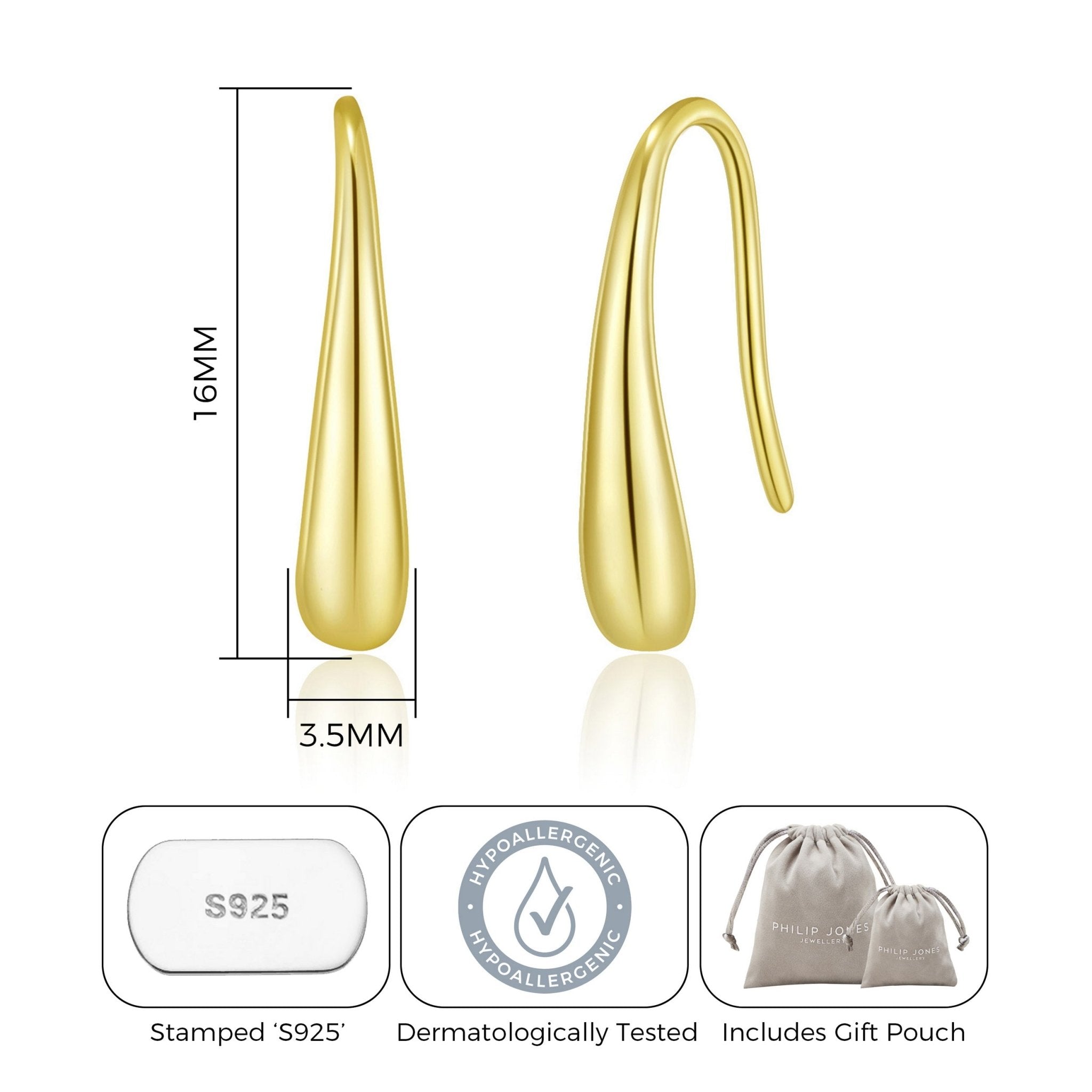 18k Gold Plated Sterling Silver Teardrop Earrings