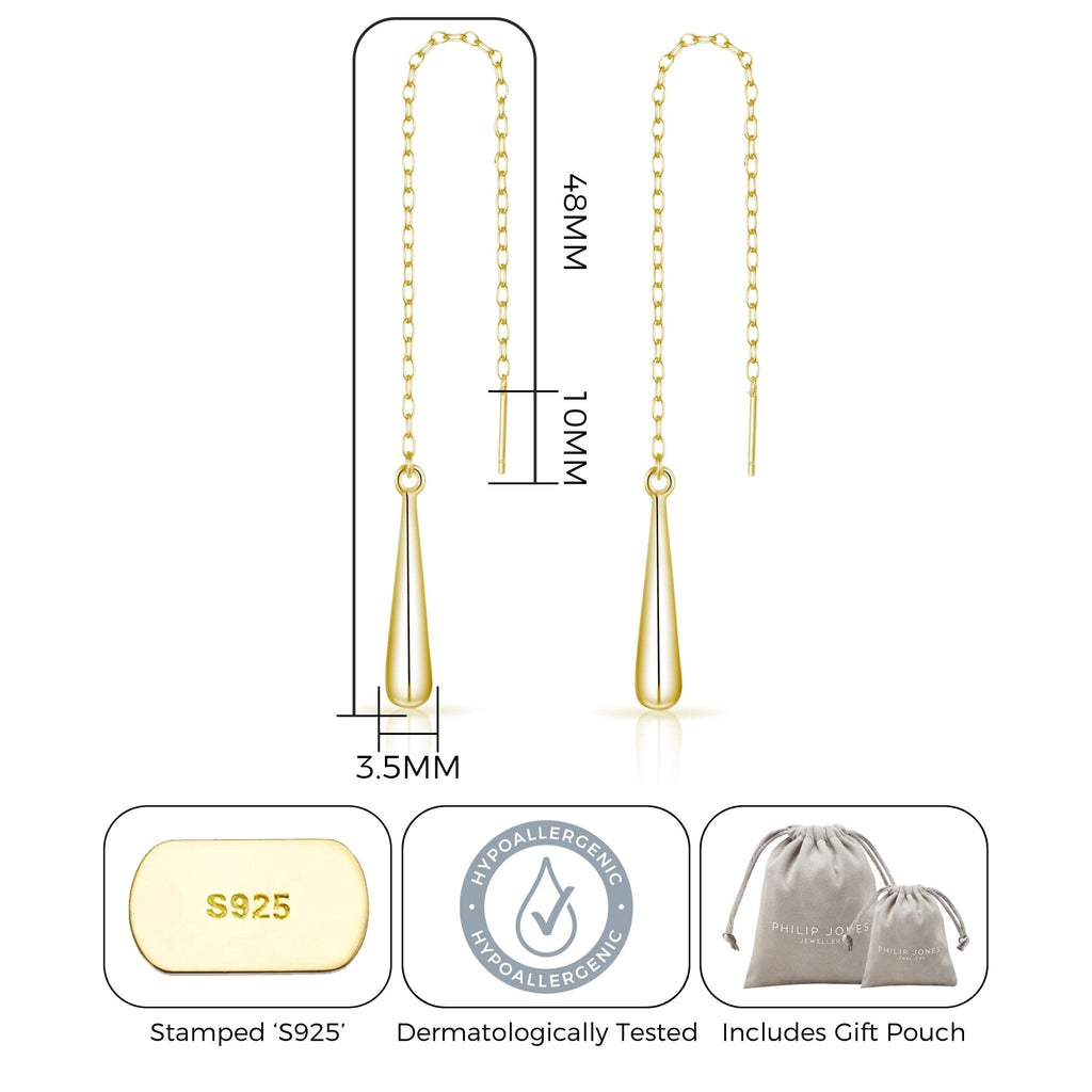 Gold Plated Sterling Silver Teardrop Thread Earrings