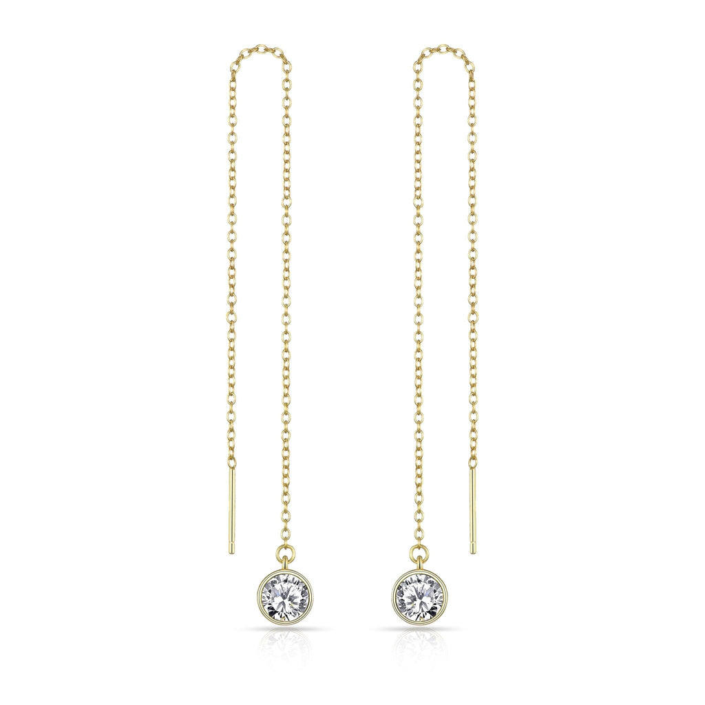 Gold Plated Sterling Silver Thread Earrings Created with Zircondia® Crystals