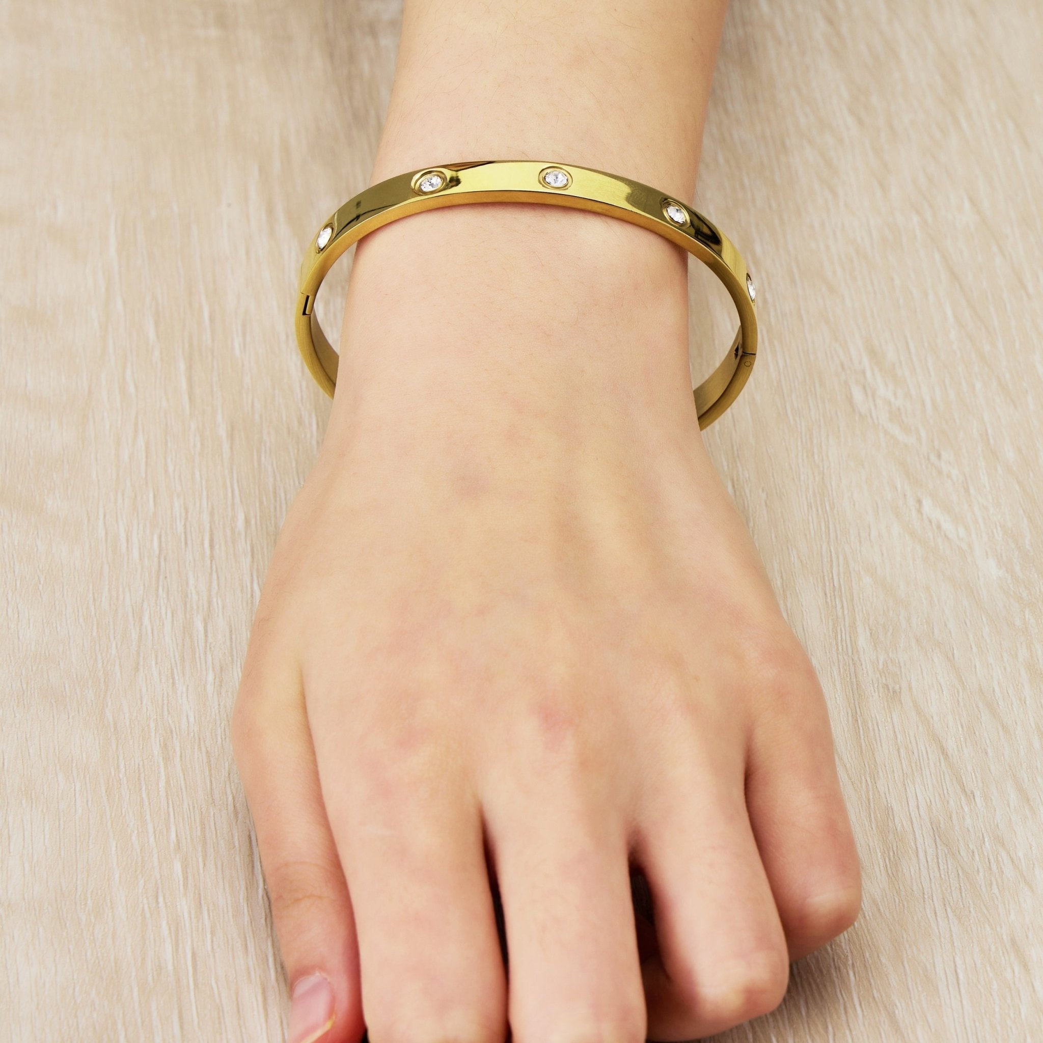 18k Gold Plated Stud Bangle Created with Zircondia® Crystals (7 Inch)
