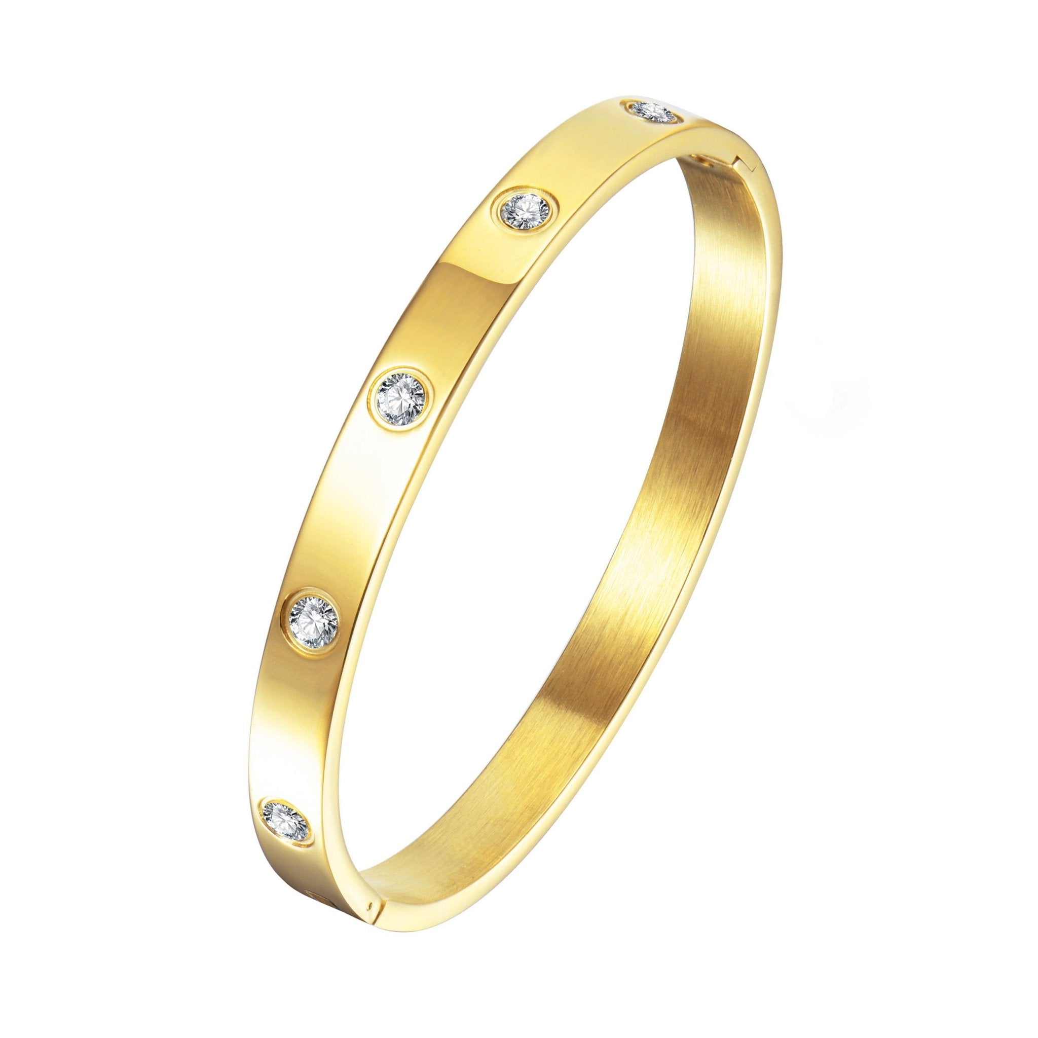 18k Gold Plated Stud Bangle Created with Zircondia® Crystals (7 Inch)