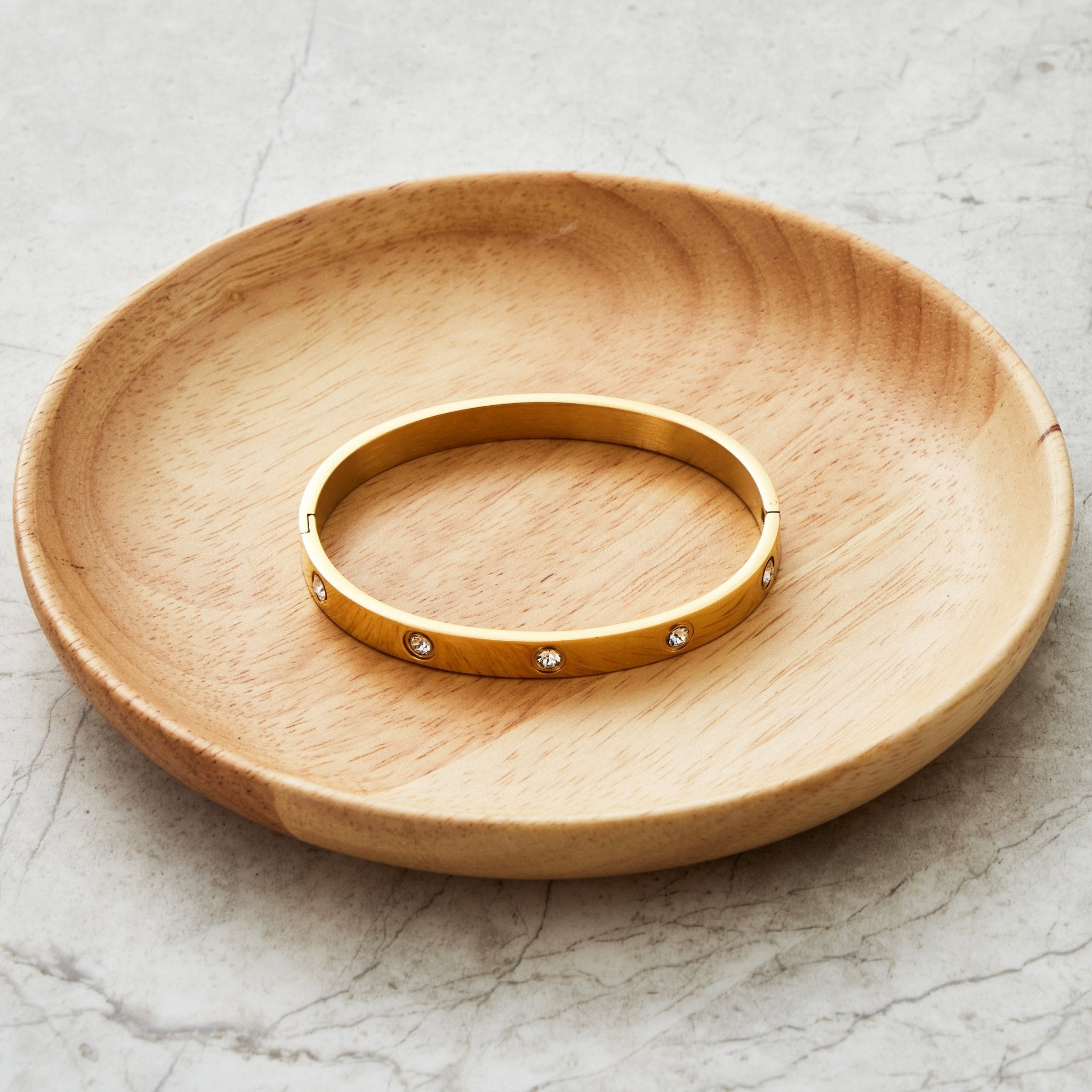 18k Gold Plated Stud Bangle Created with Zircondia® Crystals (7 Inch)