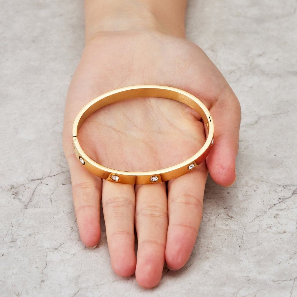 18k Gold Plated Stud Bangle Created with Zircondia® Crystals (7 Inch)