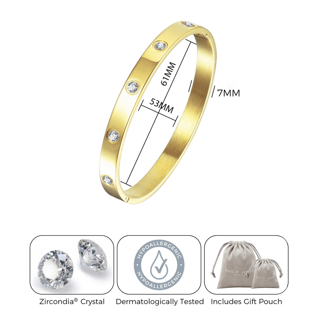 18k Gold Plated Stud Bangle Created with Zircondia® Crystals (7 Inch)