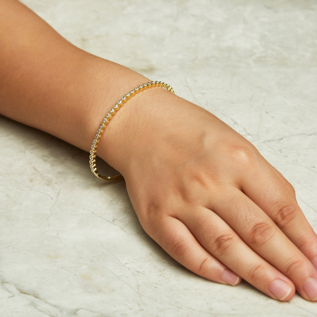 18k Gold Plated Tennis Bangle Created with Zircondia® Crystals (7 Inch)