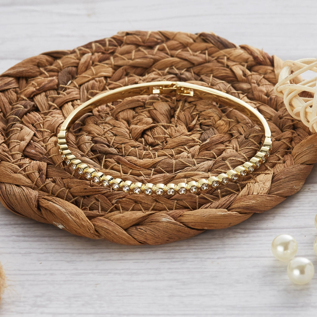 18k Gold Plated Tennis Bangle Created with Zircondia® Crystals (7 Inch)