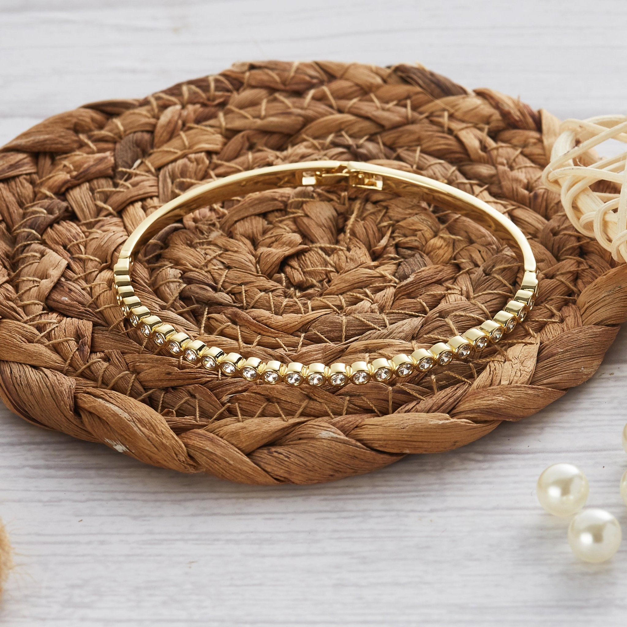 18k Gold Plated Tennis Bangle Created with Zircondia® Crystals (7 Inch)