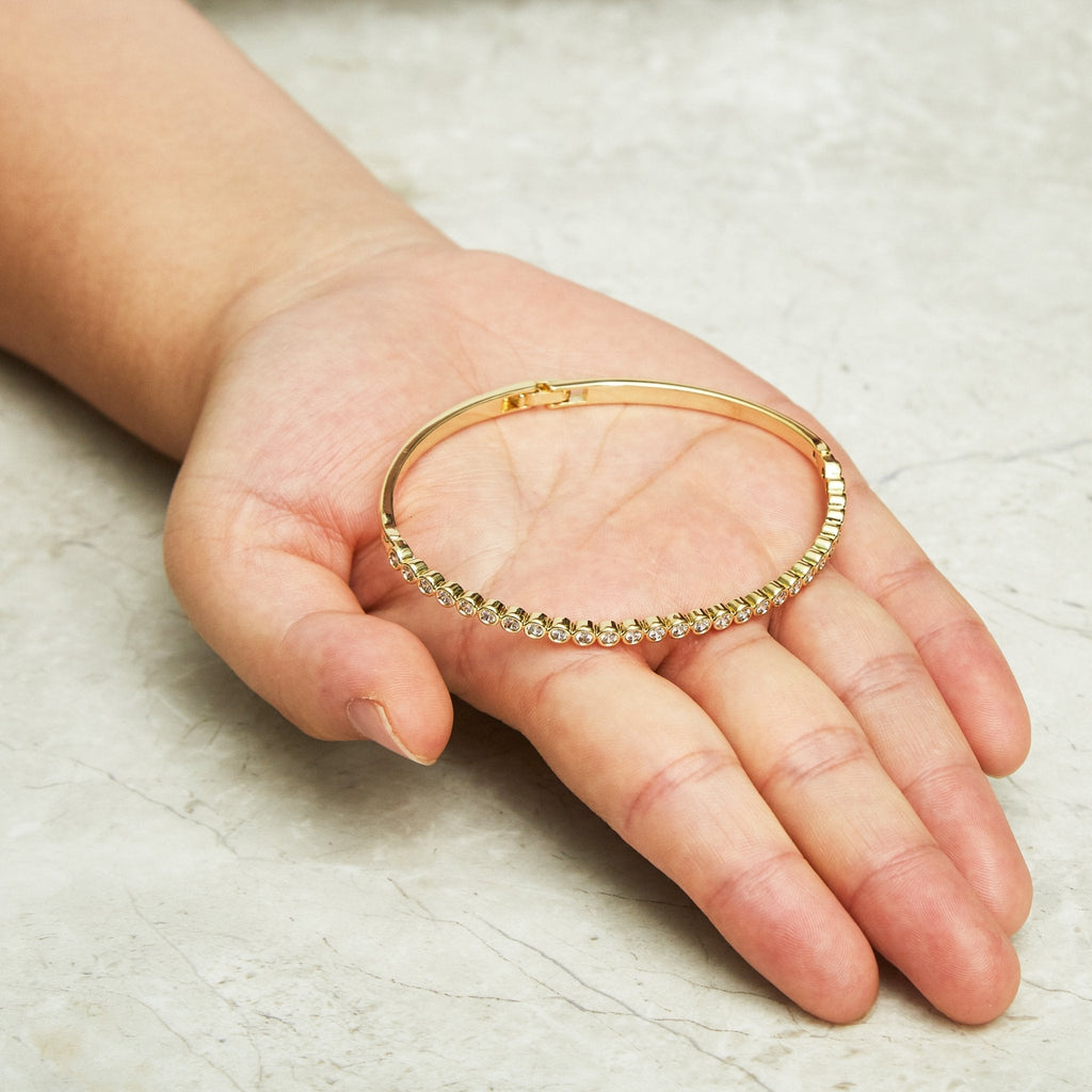 18k Gold Plated Tennis Bangle Created with Zircondia® Crystals (7 Inch)
