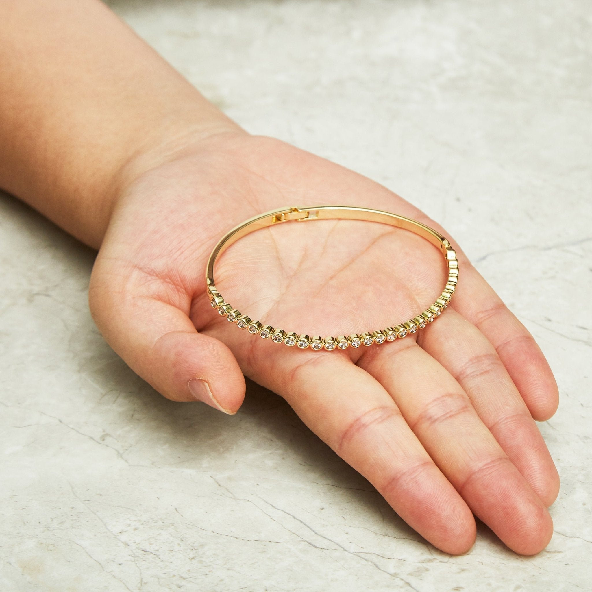 18k Gold Plated Tennis Bangle Created with Zircondia® Crystals (7 Inch)