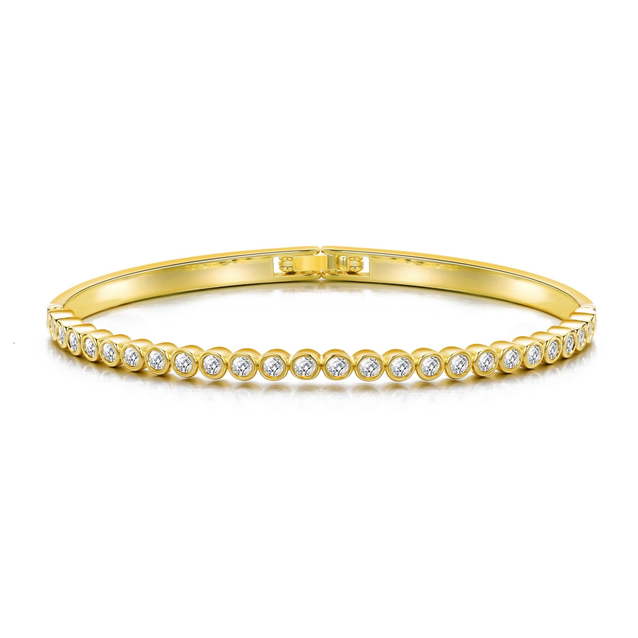 18k Gold Plated Tennis Bangle Created with Zircondia® Crystals (7 Inch)