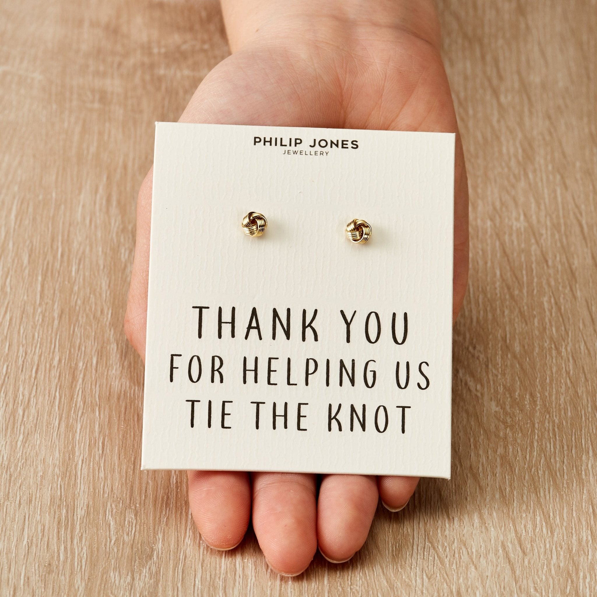 18k Gold Plated Thank You for Helping us Tie The Knot Bridal Earrings with Quote Card