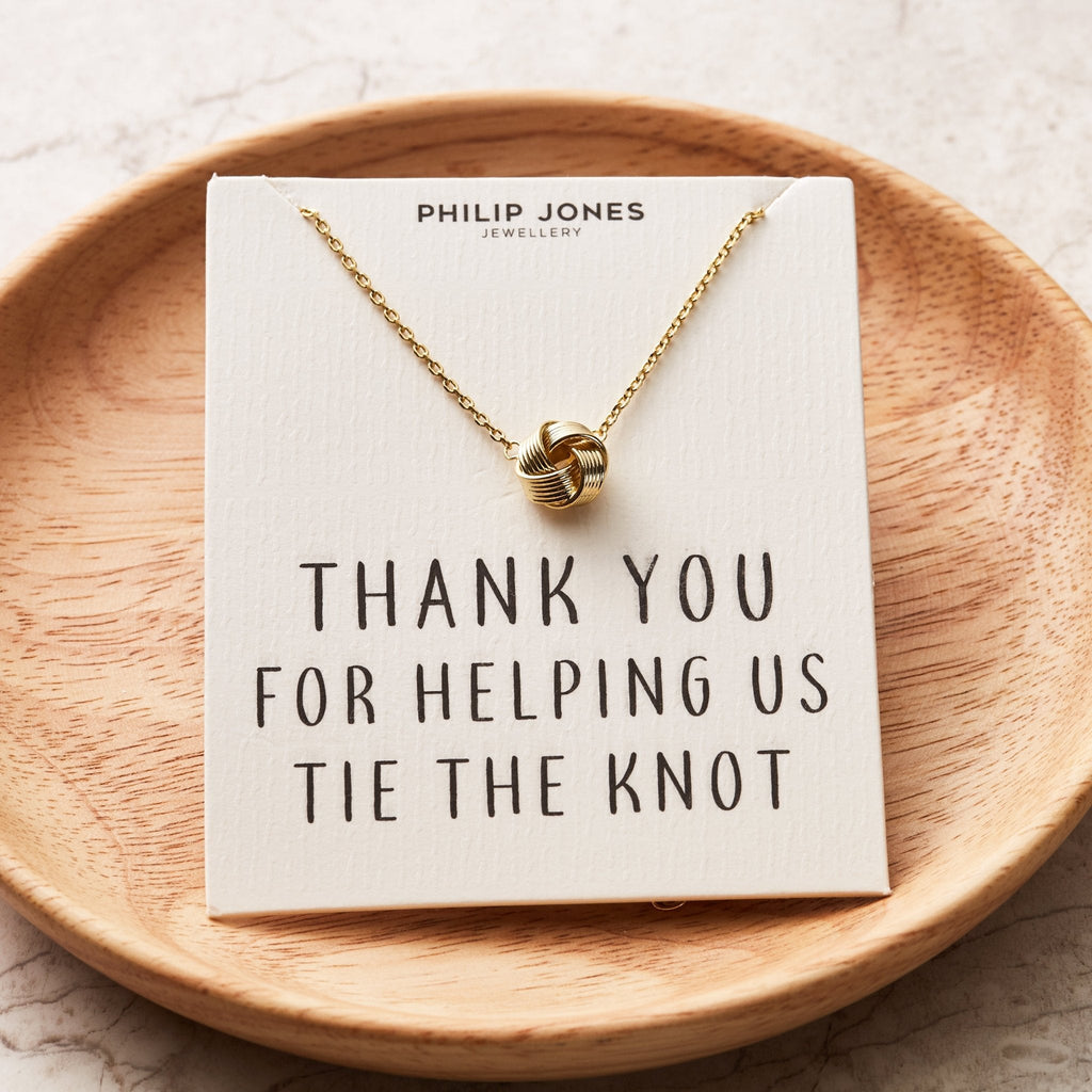 18k Gold Plated Thank You for Helping us Tie The Knot Bridal Necklace with Quote Card