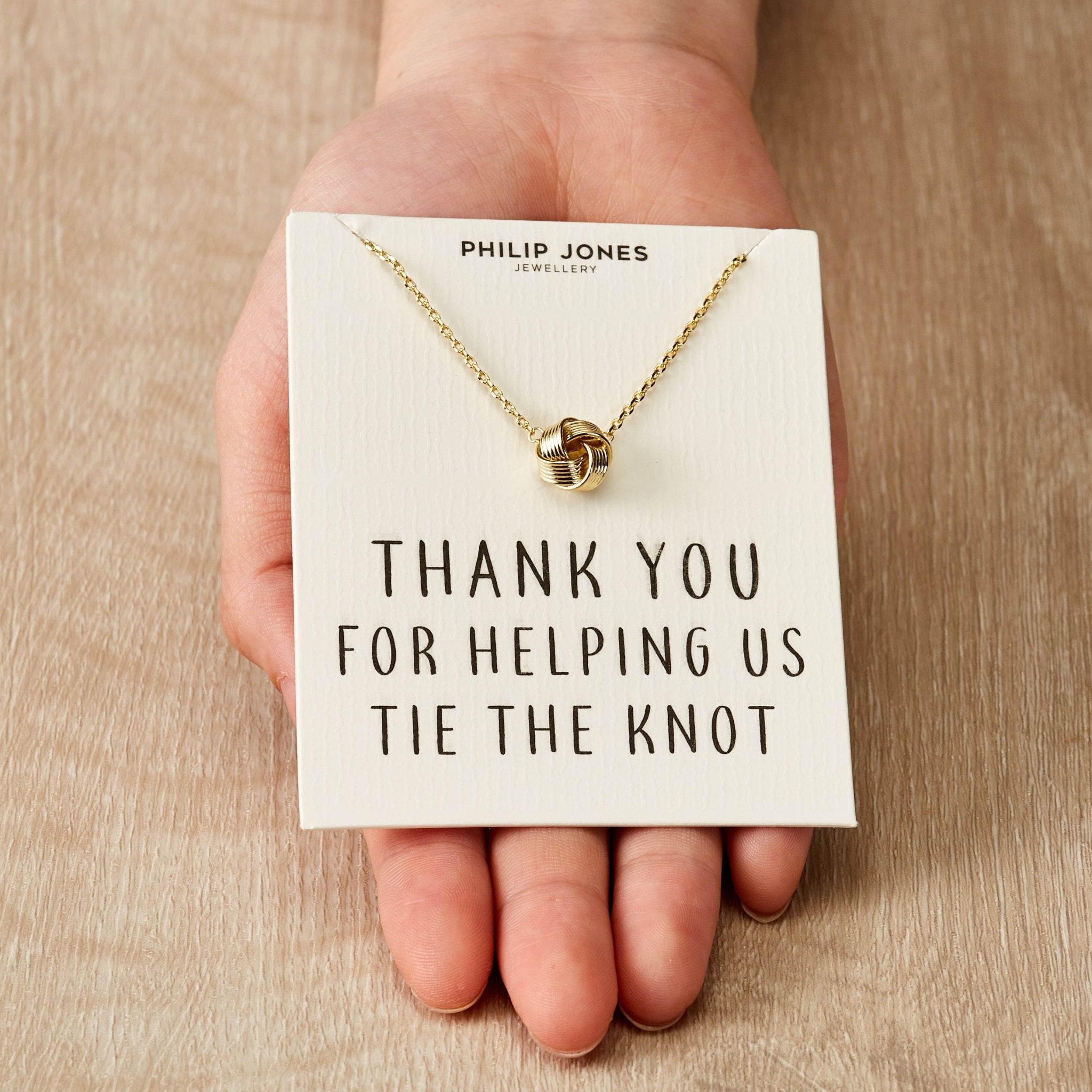 18k Gold Plated Thank You for Helping us Tie The Knot Bridal Necklace with Quote Card
