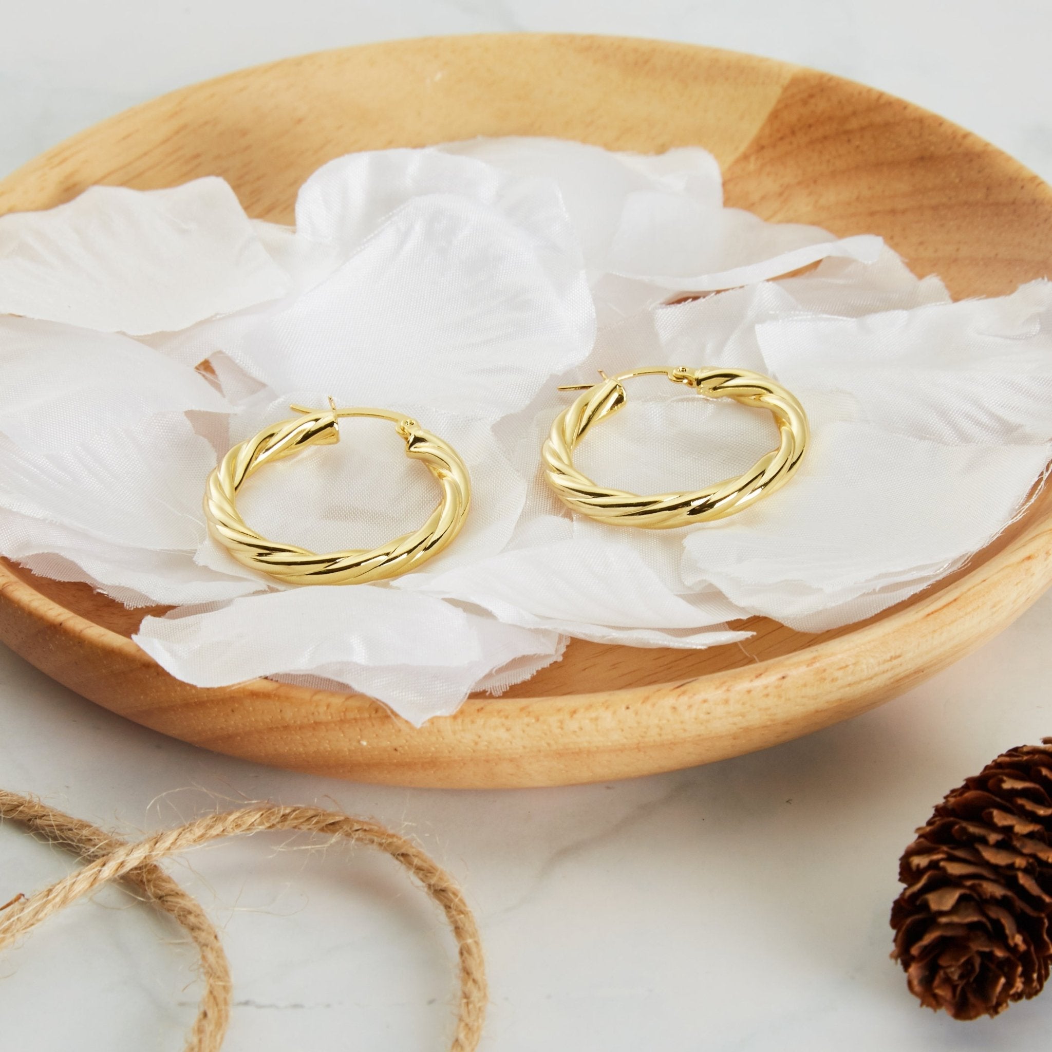 18k Gold Plated Thick Twisted Hoop Earrings