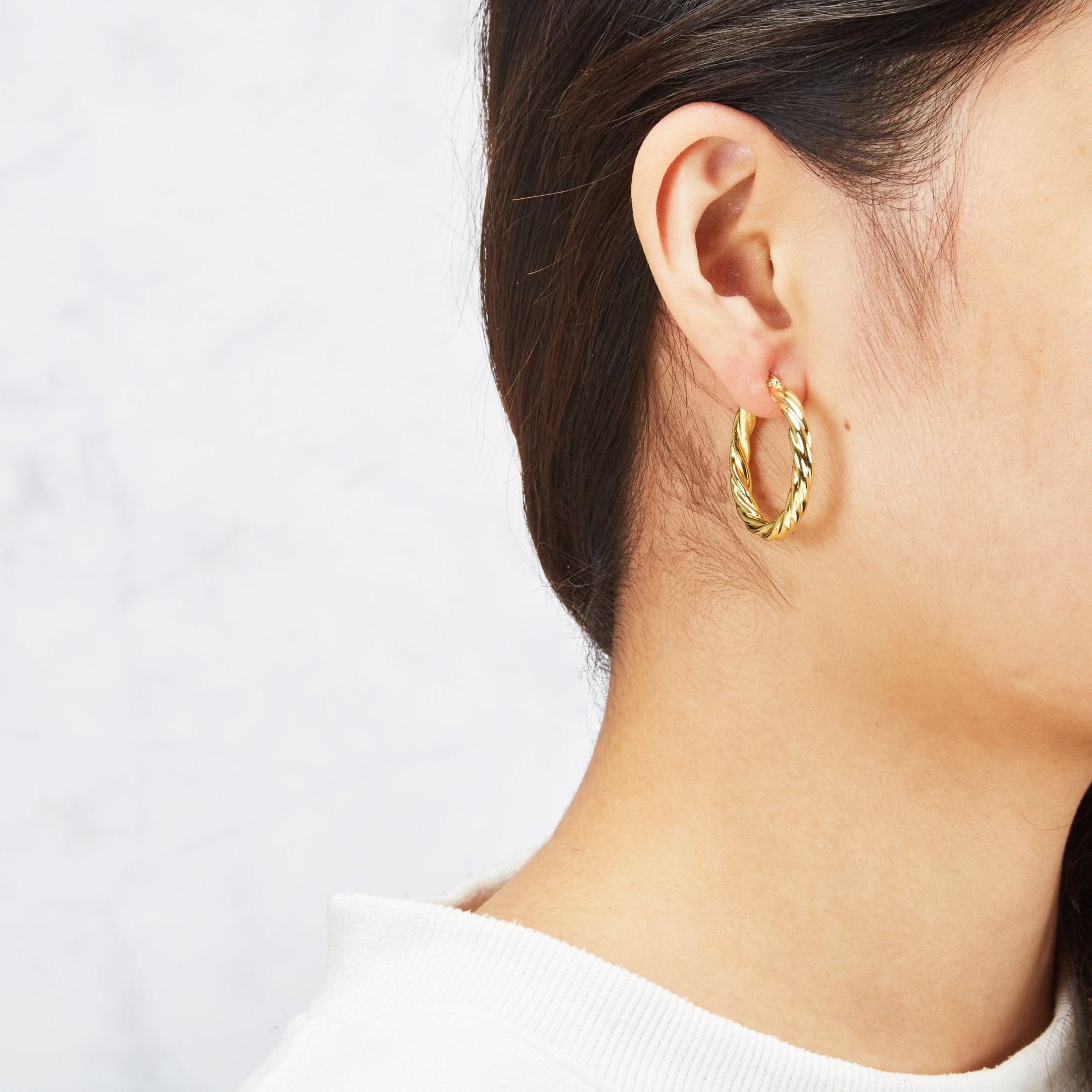 18k Gold Plated Thick Twisted Hoop Earrings