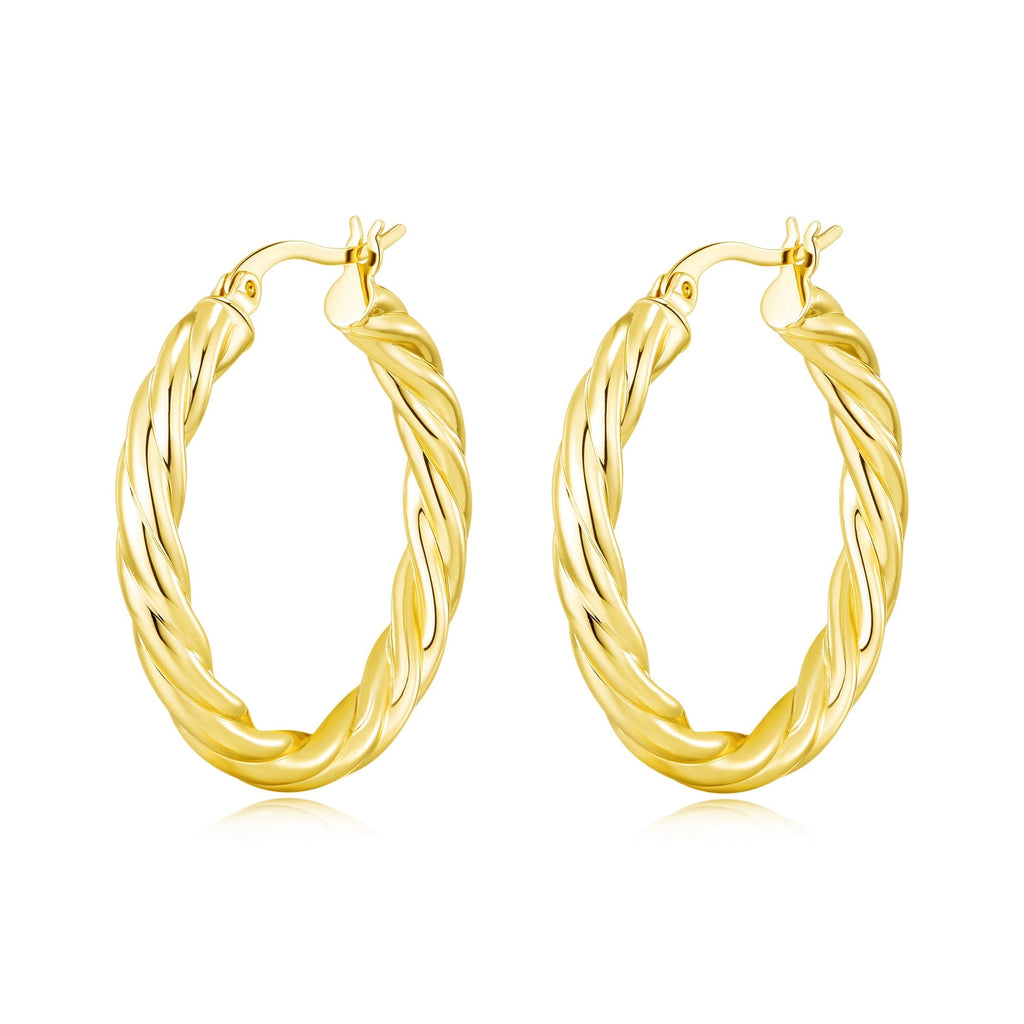 18k Gold Plated Thick Twisted Hoop Earrings