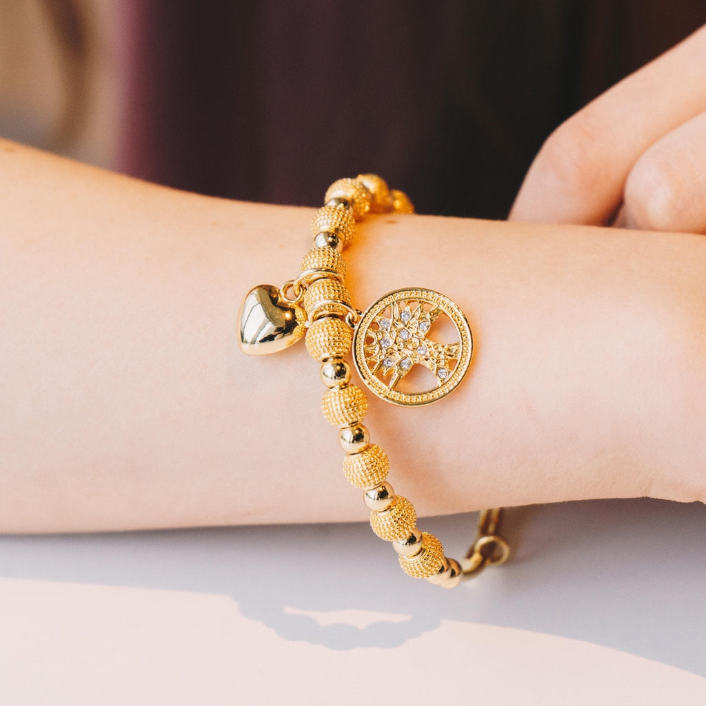 18k Gold Plated Tree of Life Bangle Created with Zircondia® Crystals