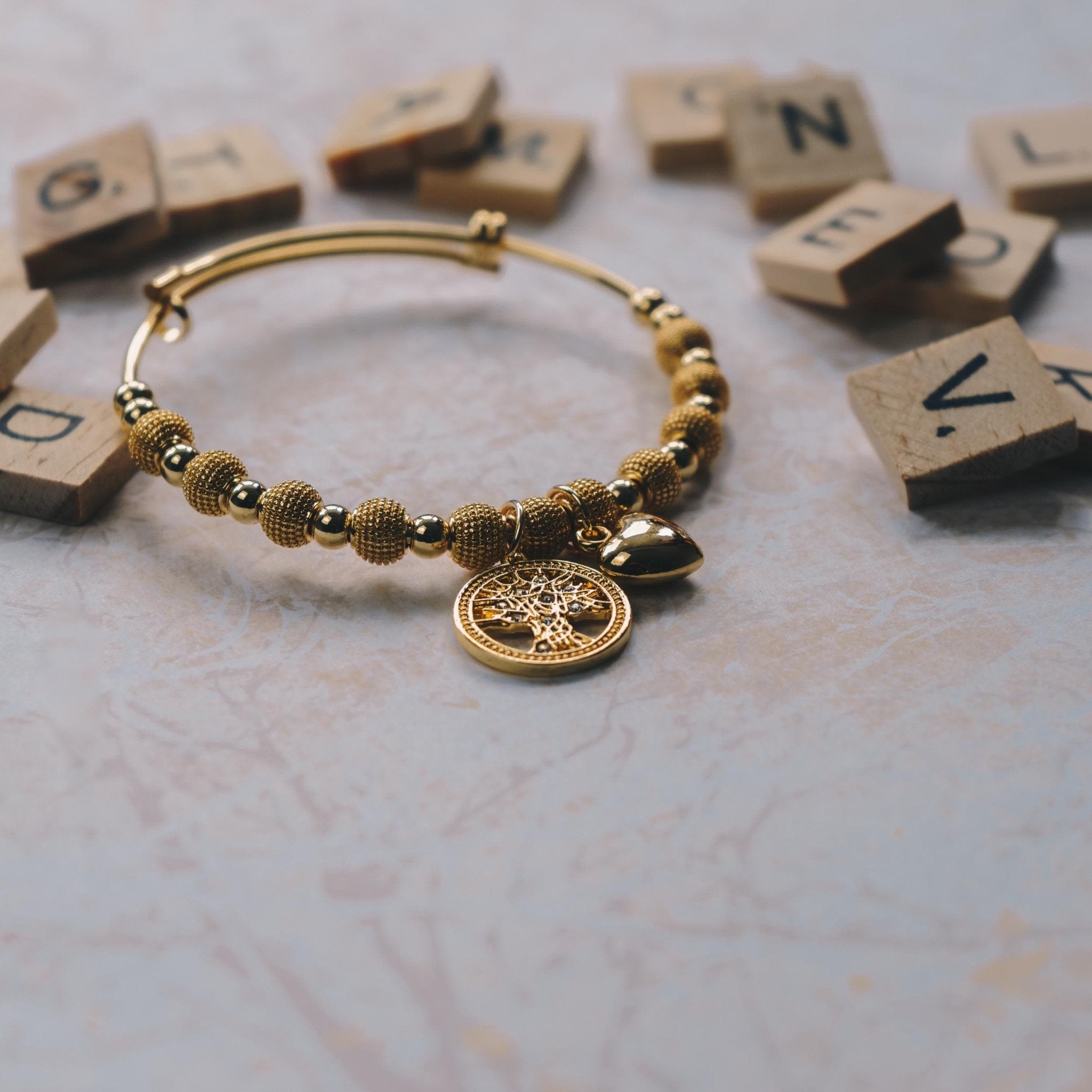 18k Gold Plated Tree of Life Bangle Created with Zircondia® Crystals