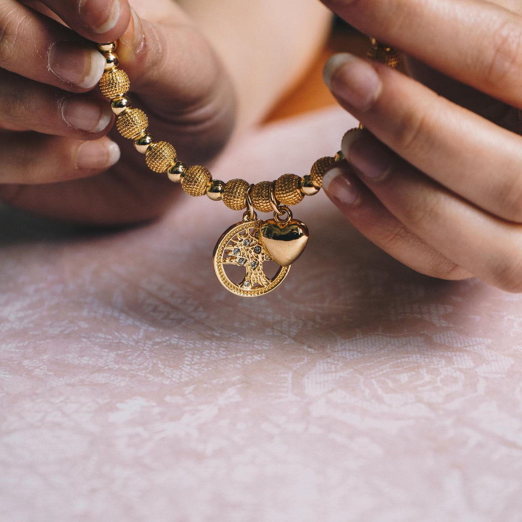 18k Gold Plated Tree of Life Bangle Created with Zircondia® Crystals