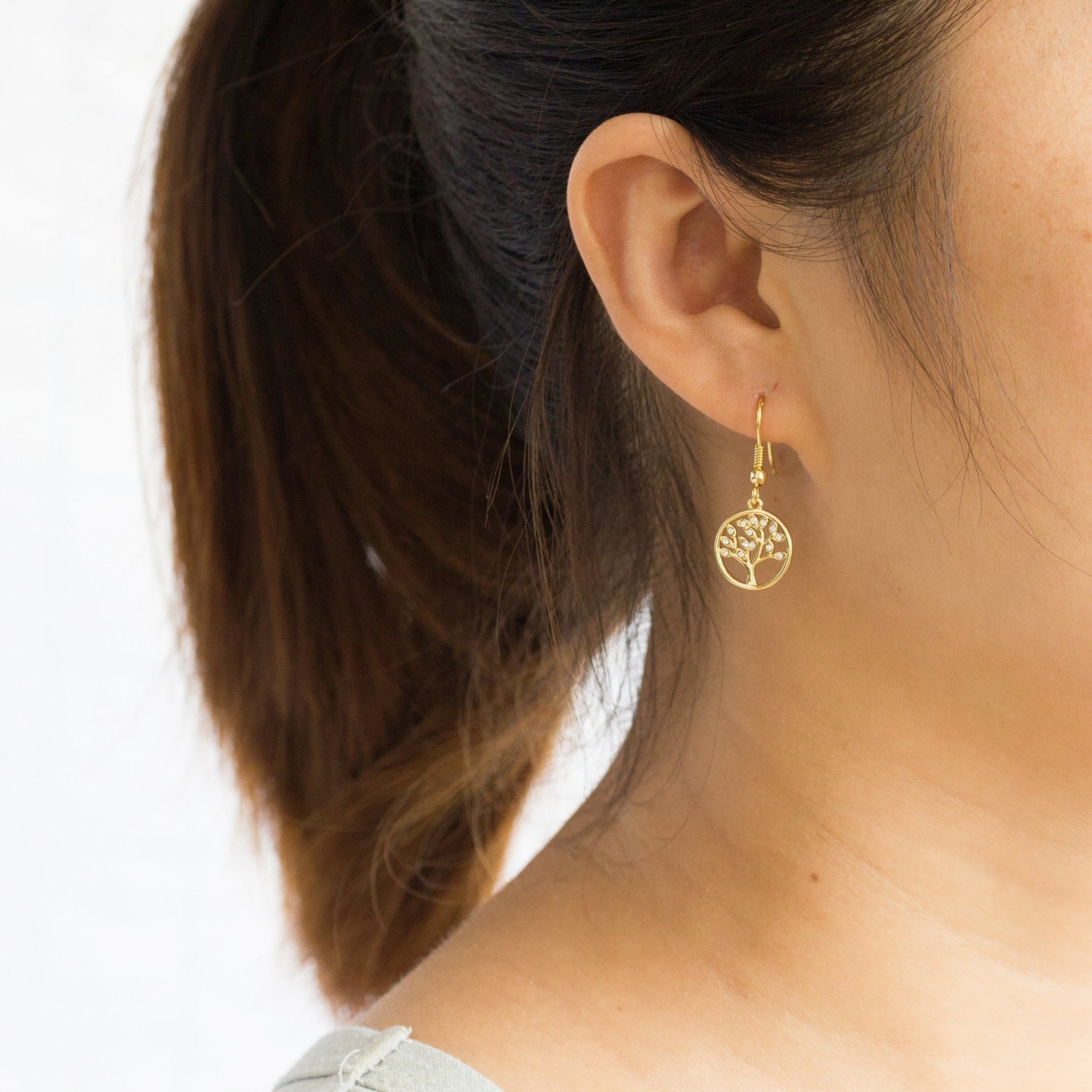 18k Gold Plated Tree of Life Drop Earrings Created with Crystals from Zircondia®