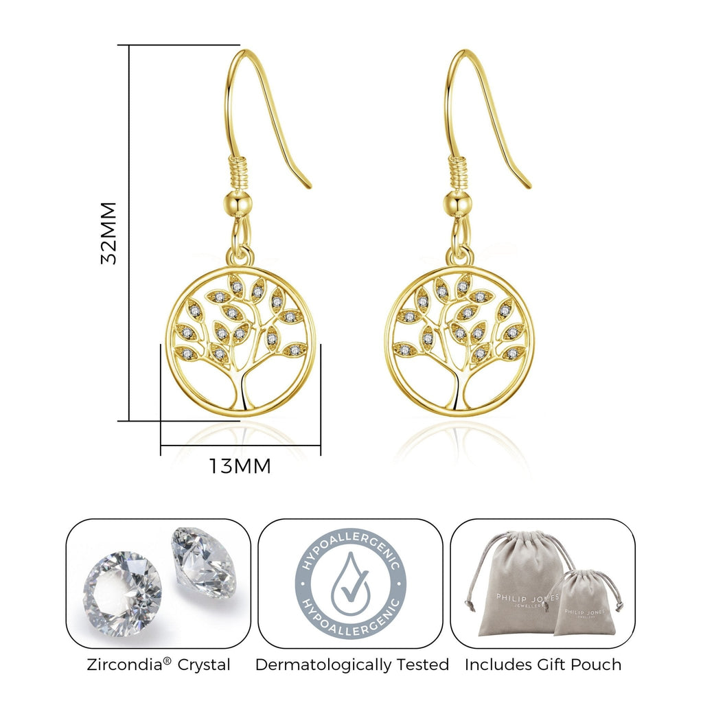18k Gold Plated Tree of Life Drop Earrings Created with Crystals from Zircondia®