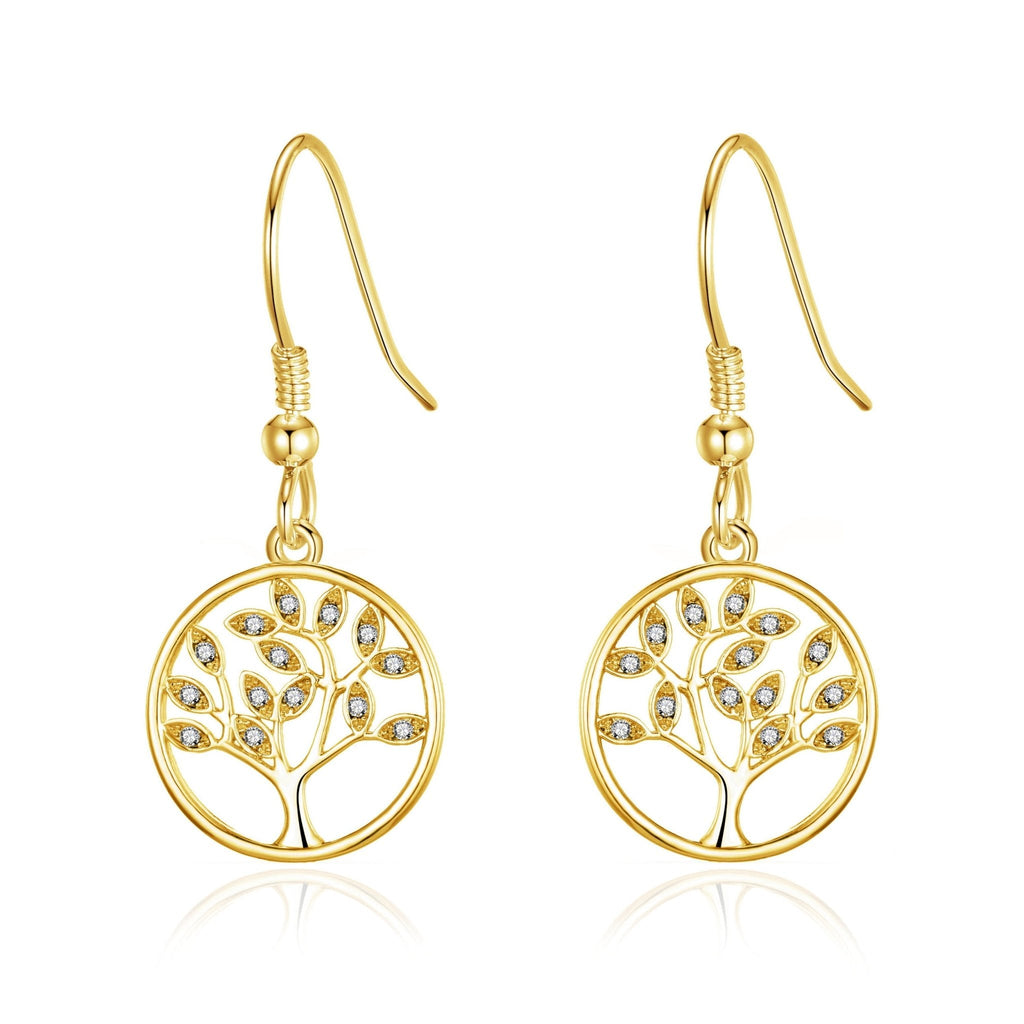 18k Gold Plated Tree of Life Drop Earrings Created with Crystals from Zircondia®