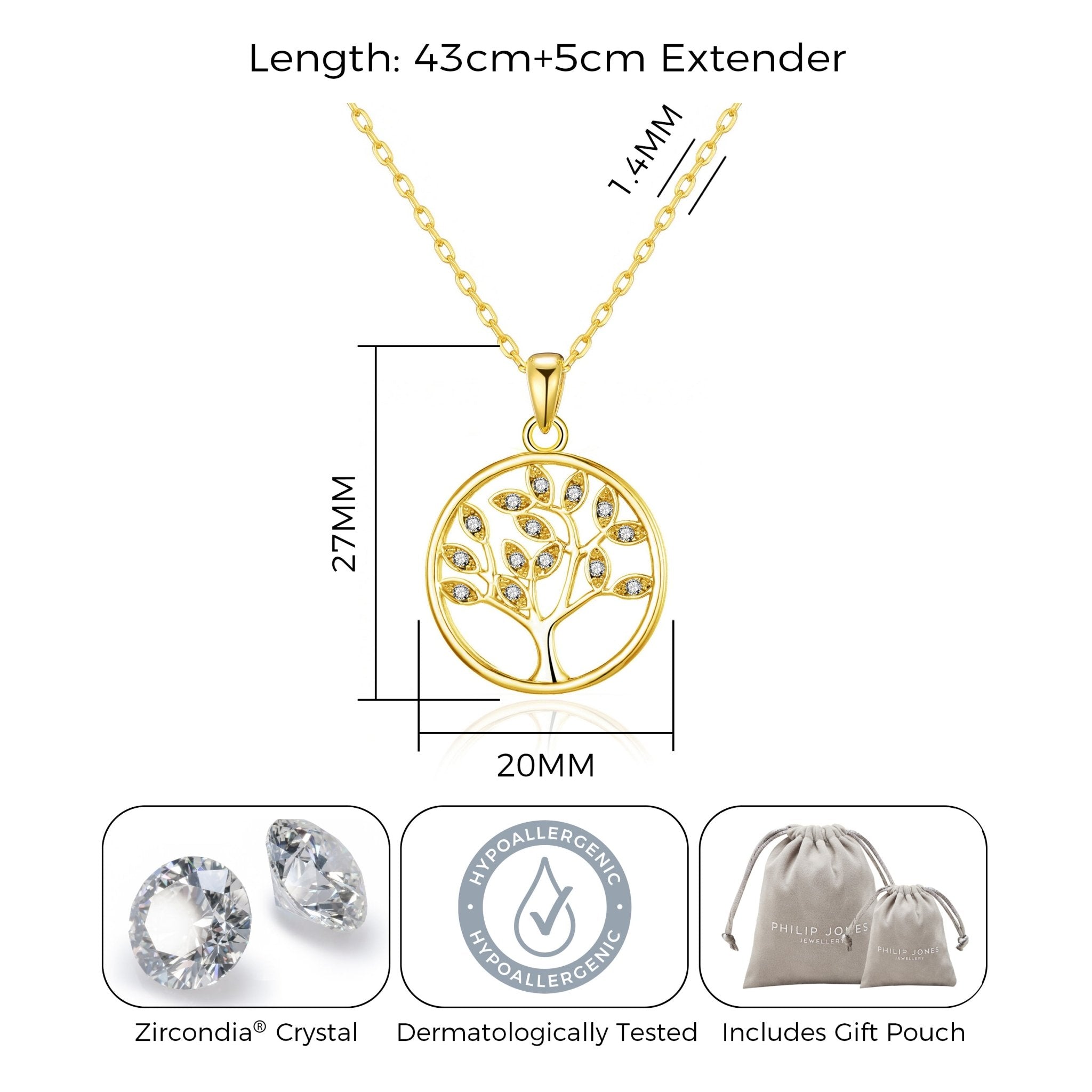 18k Gold Plated Tree of Life Necklace Created with Zircondia® Crystals