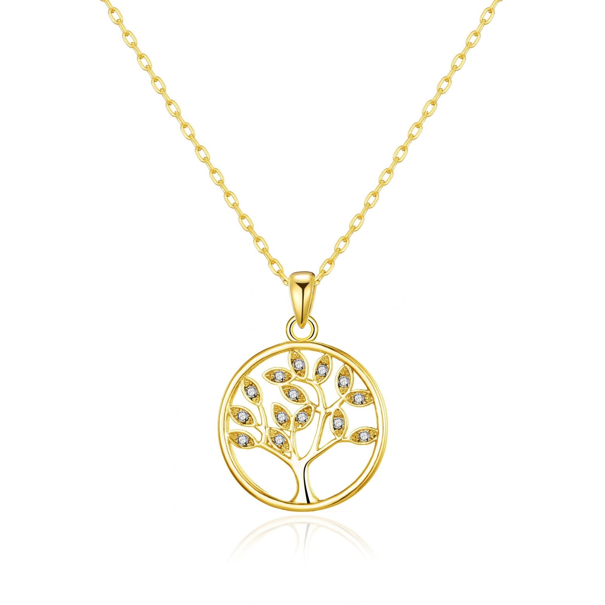 18k Gold Plated Tree of Life Necklace Created with Zircondia® Crystals
