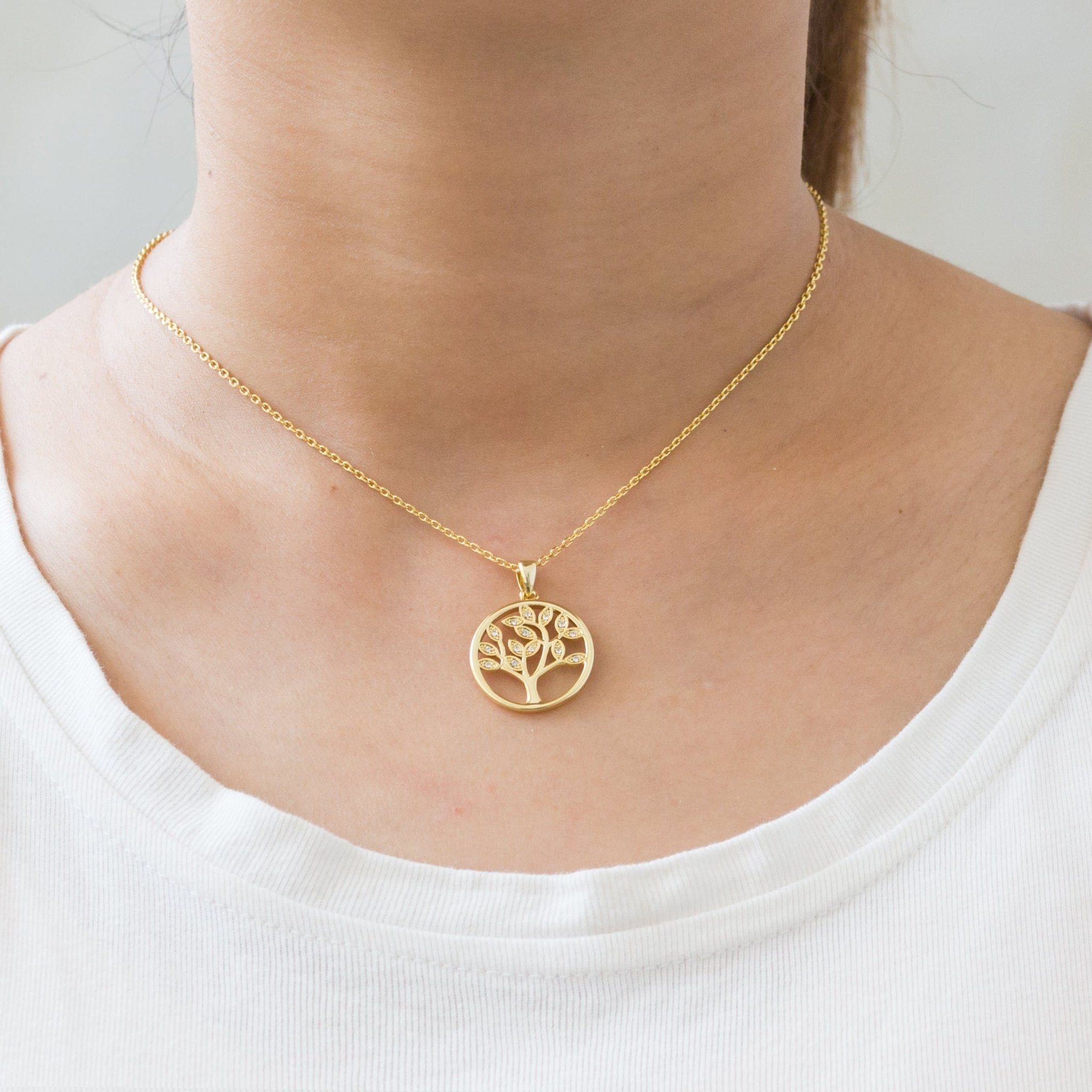 18k Gold Plated Tree of Life Necklace Created with Zircondia® Crystals
