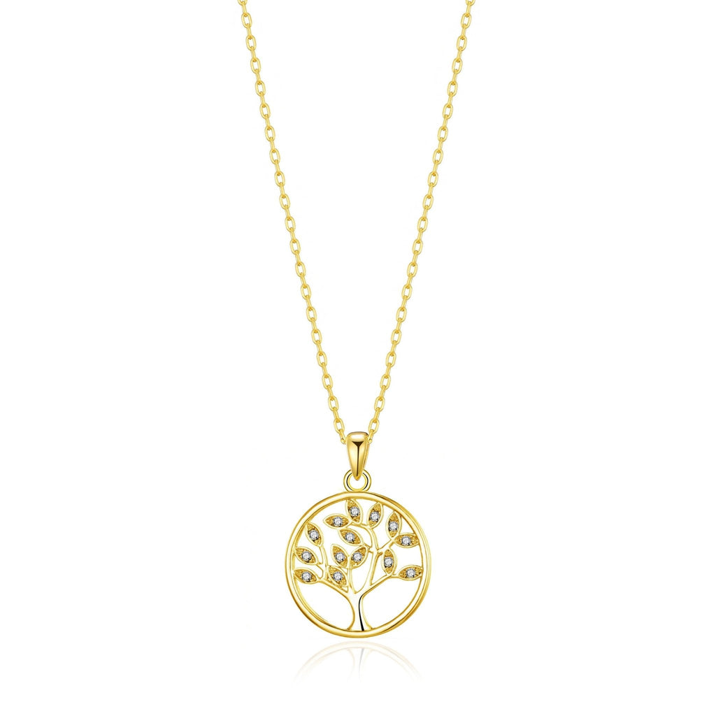 18k Gold Plated Tree of Life Necklace Created with Zircondia® Crystals