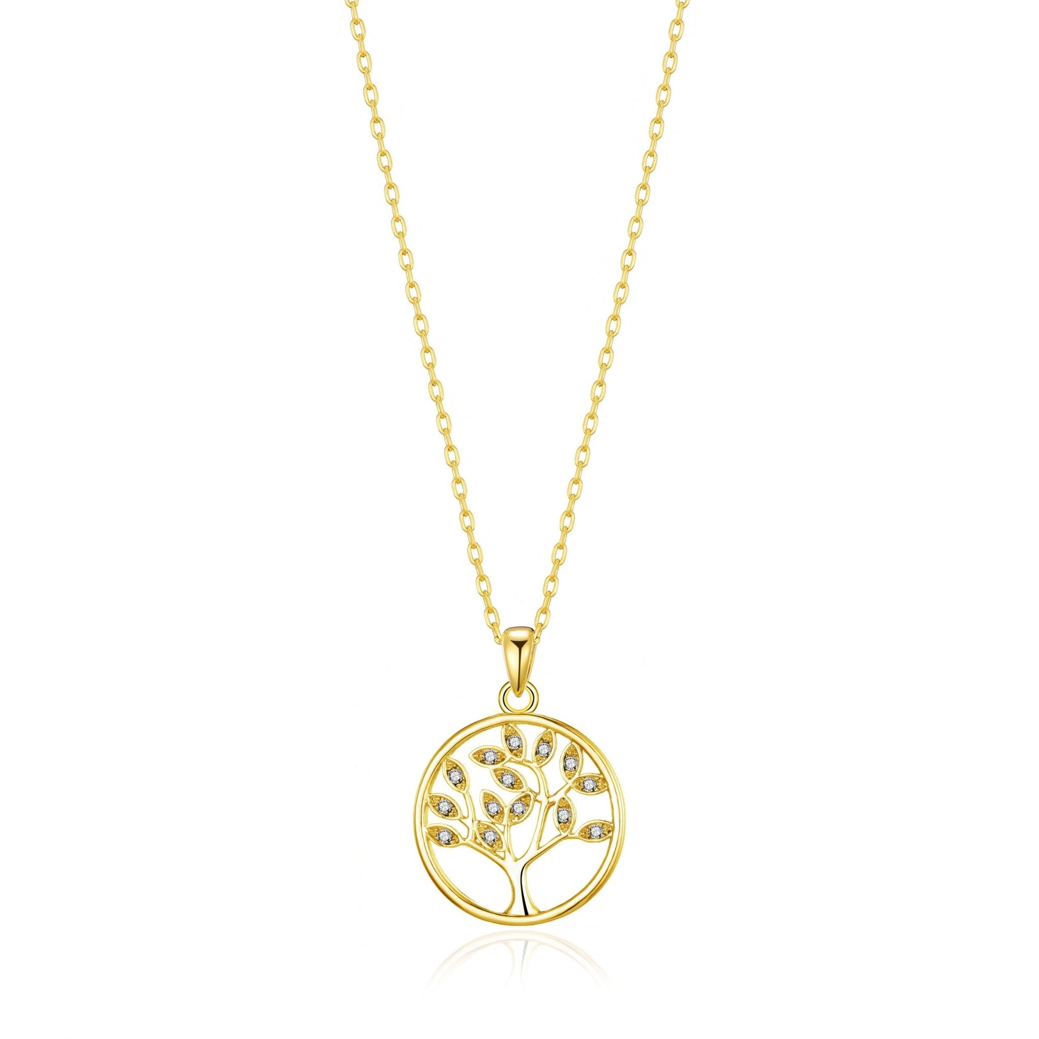 18k Gold Plated Tree of Life Necklace Created with Zircondia® Crystals