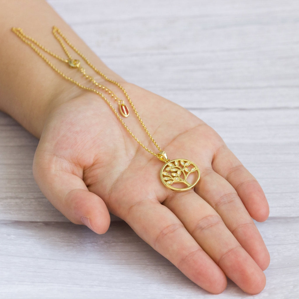 18k Gold Plated Tree of Life Necklace Created with Zircondia® Crystals