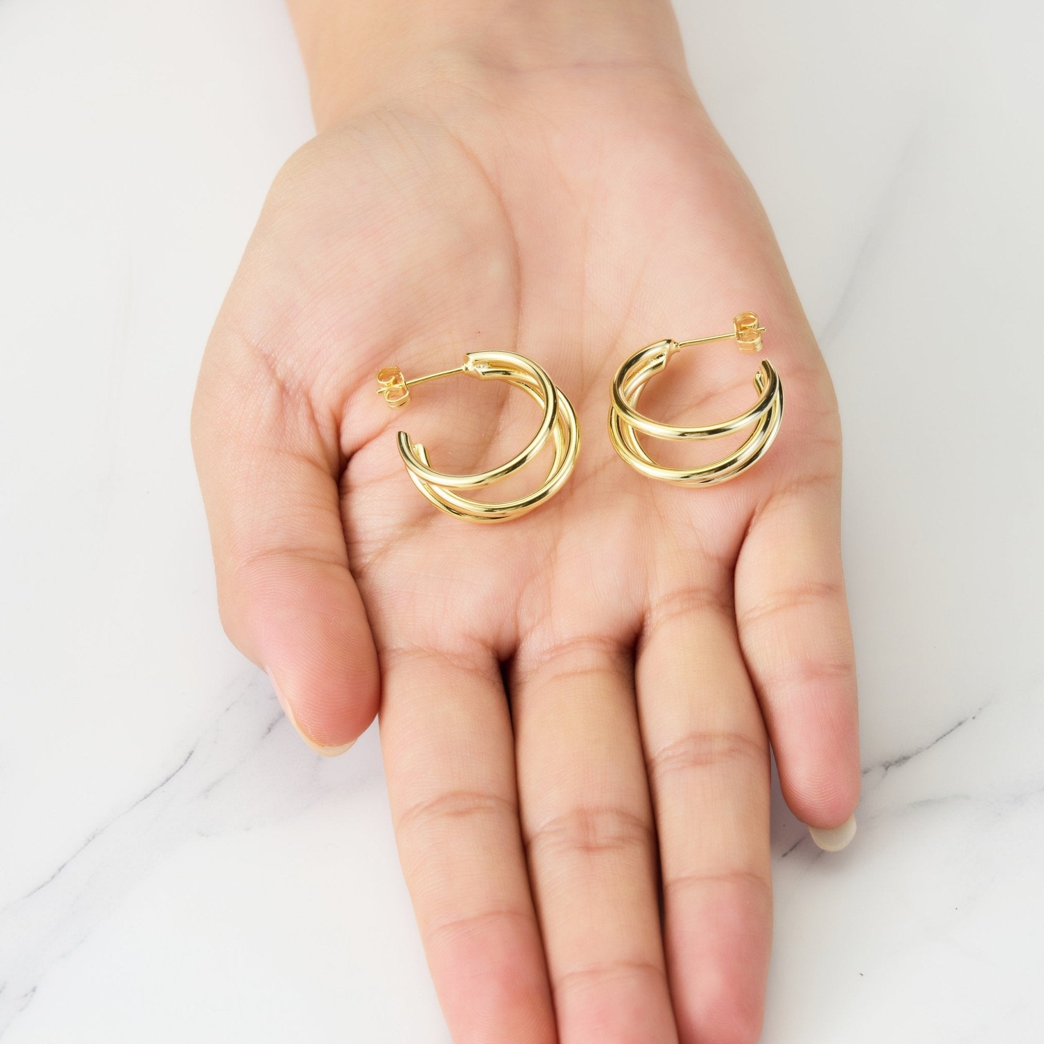 18k Gold Plated Triple Illusion Hoop Earrings