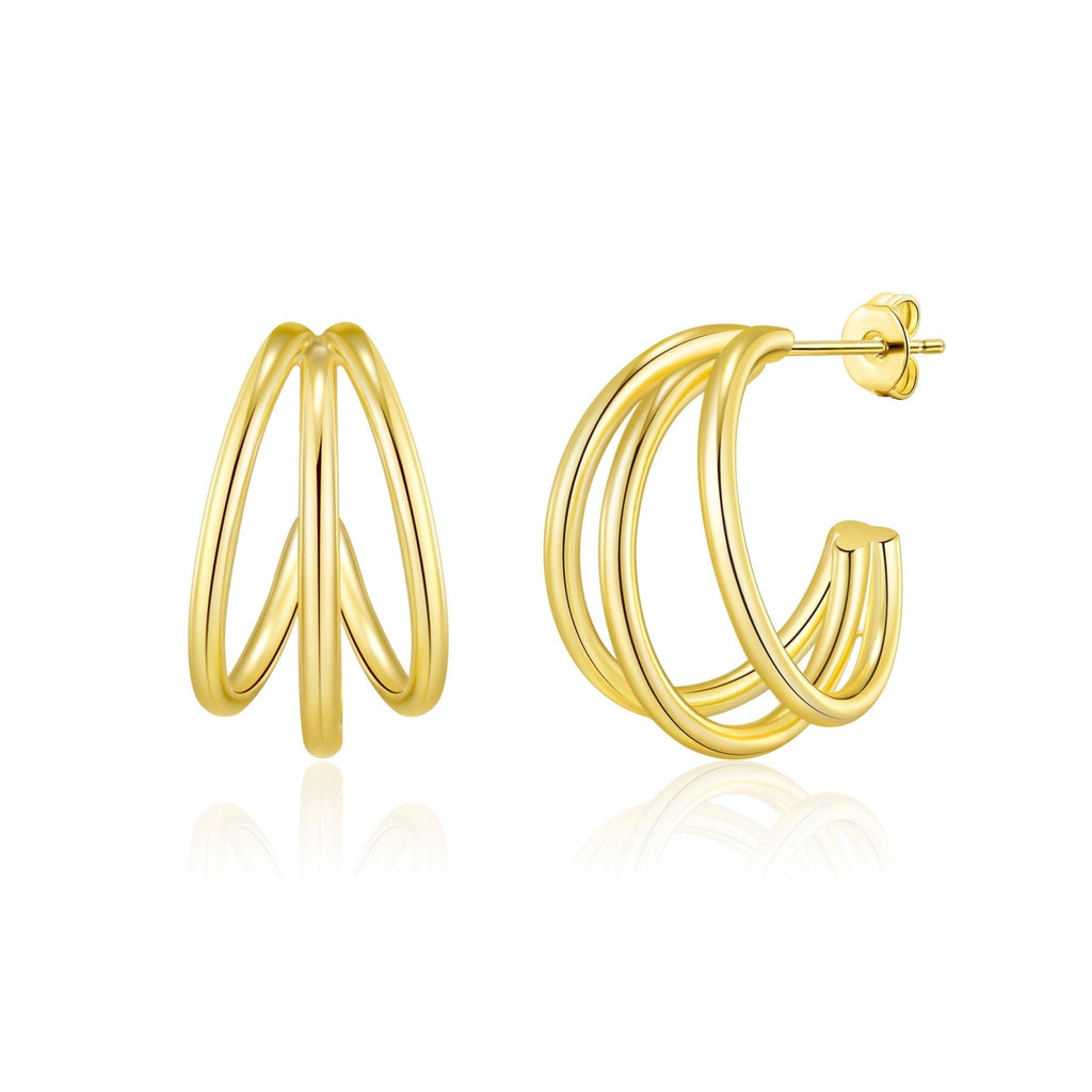 18k Gold Plated Triple Illusion Hoop Earrings