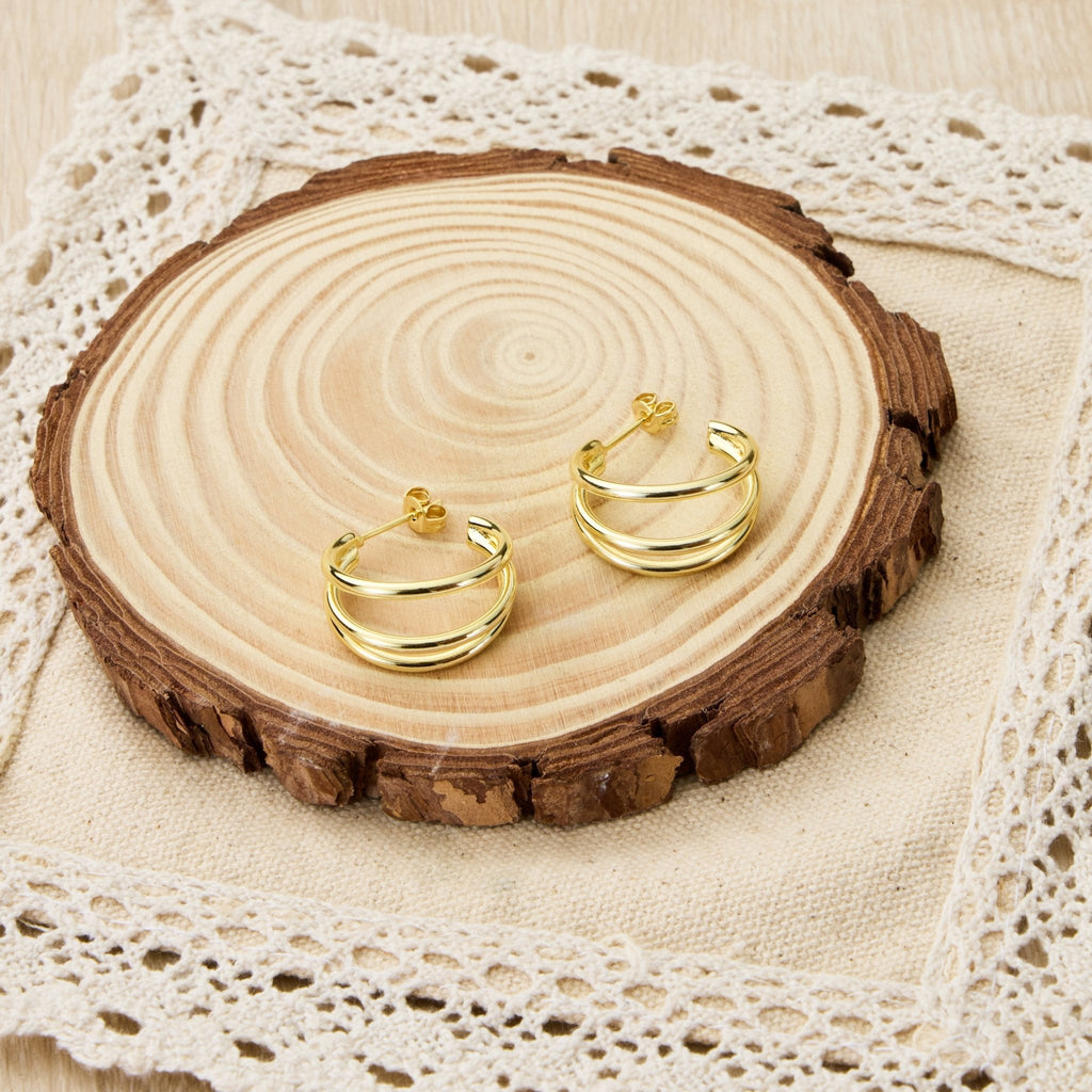 18k Gold Plated Triple Illusion Hoop Earrings
